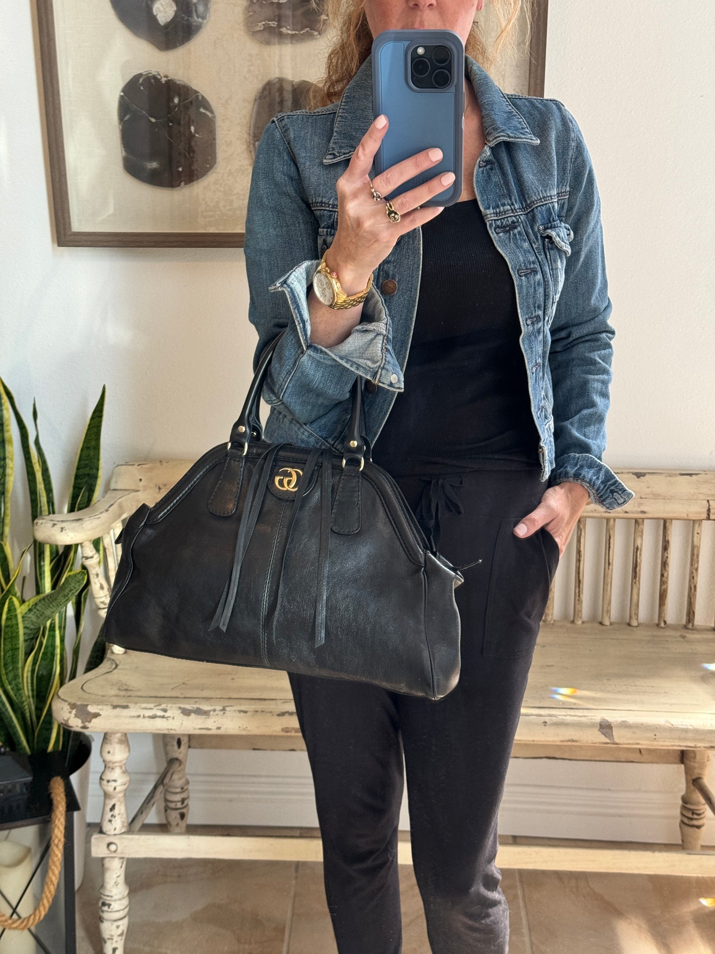 GUCCI Re Belle 2-Way Medium Crumpled Calfskin Black Bag