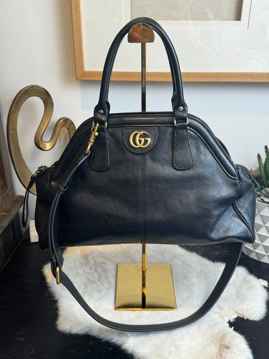GUCCI Re Belle 2-Way Medium Crumpled Calfskin Black Bag