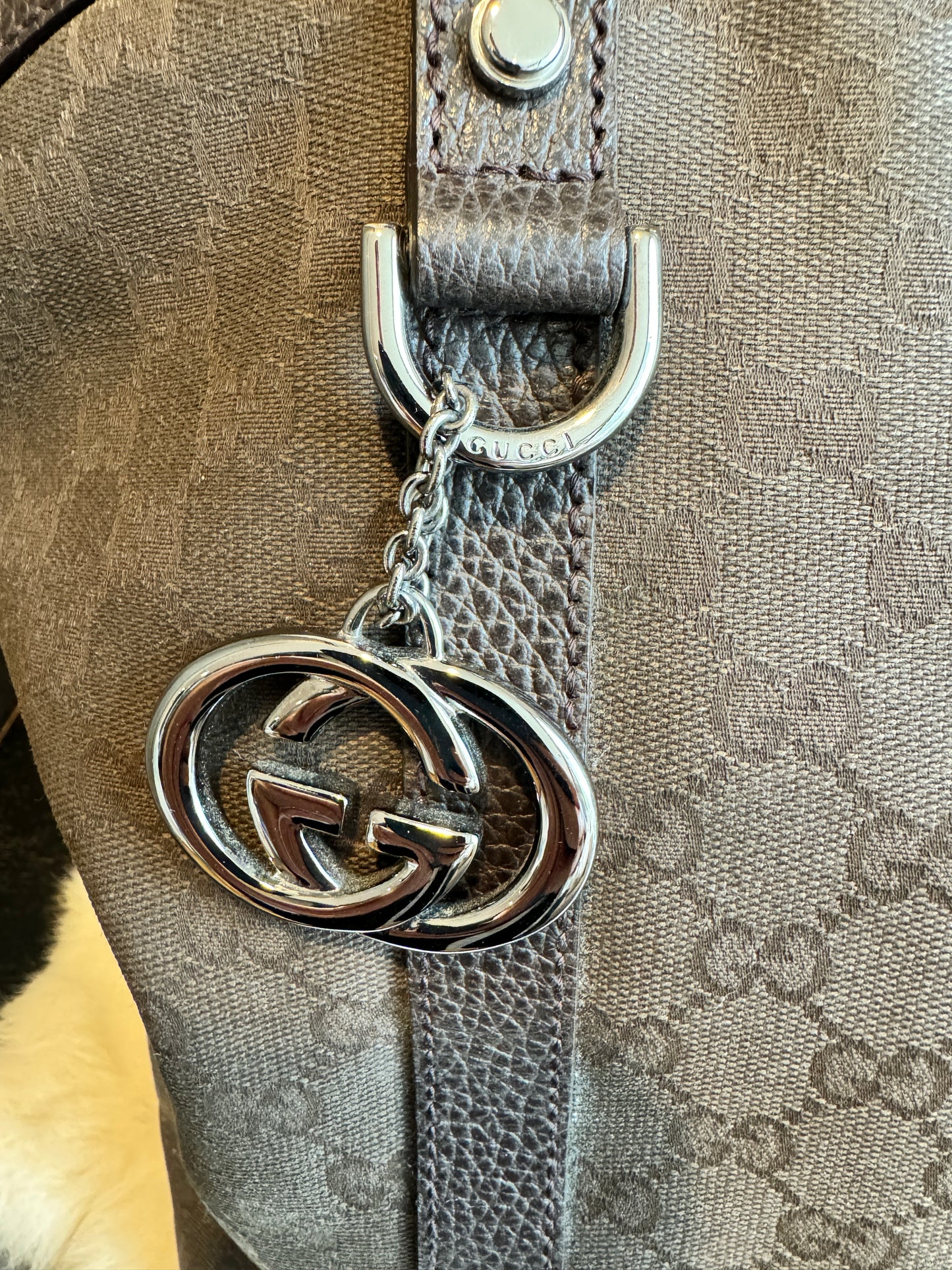 GUCCI DK Brown Canvas/Leather Large Dome Tote