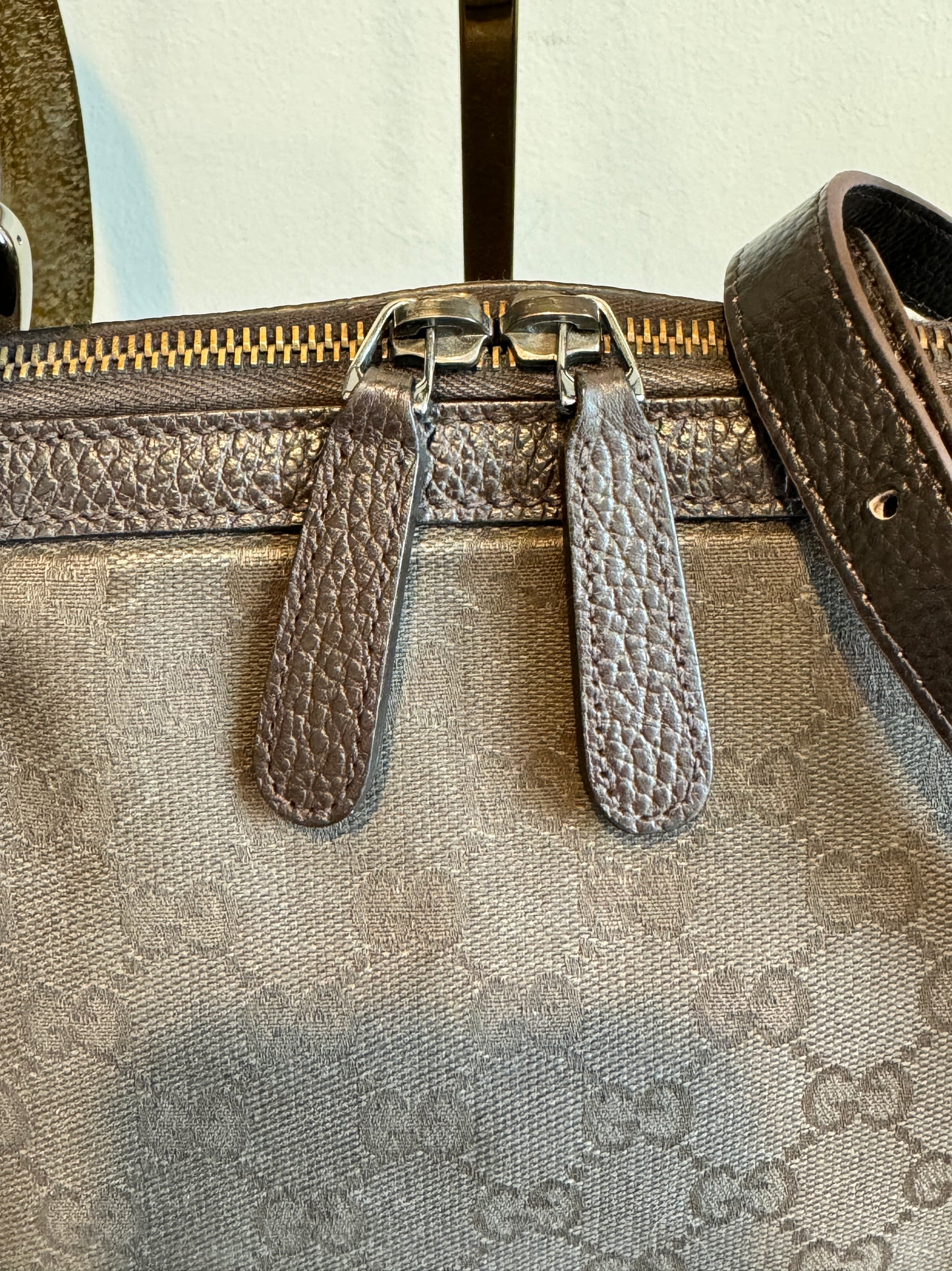 GUCCI DK Brown Canvas/Leather Large Dome Tote