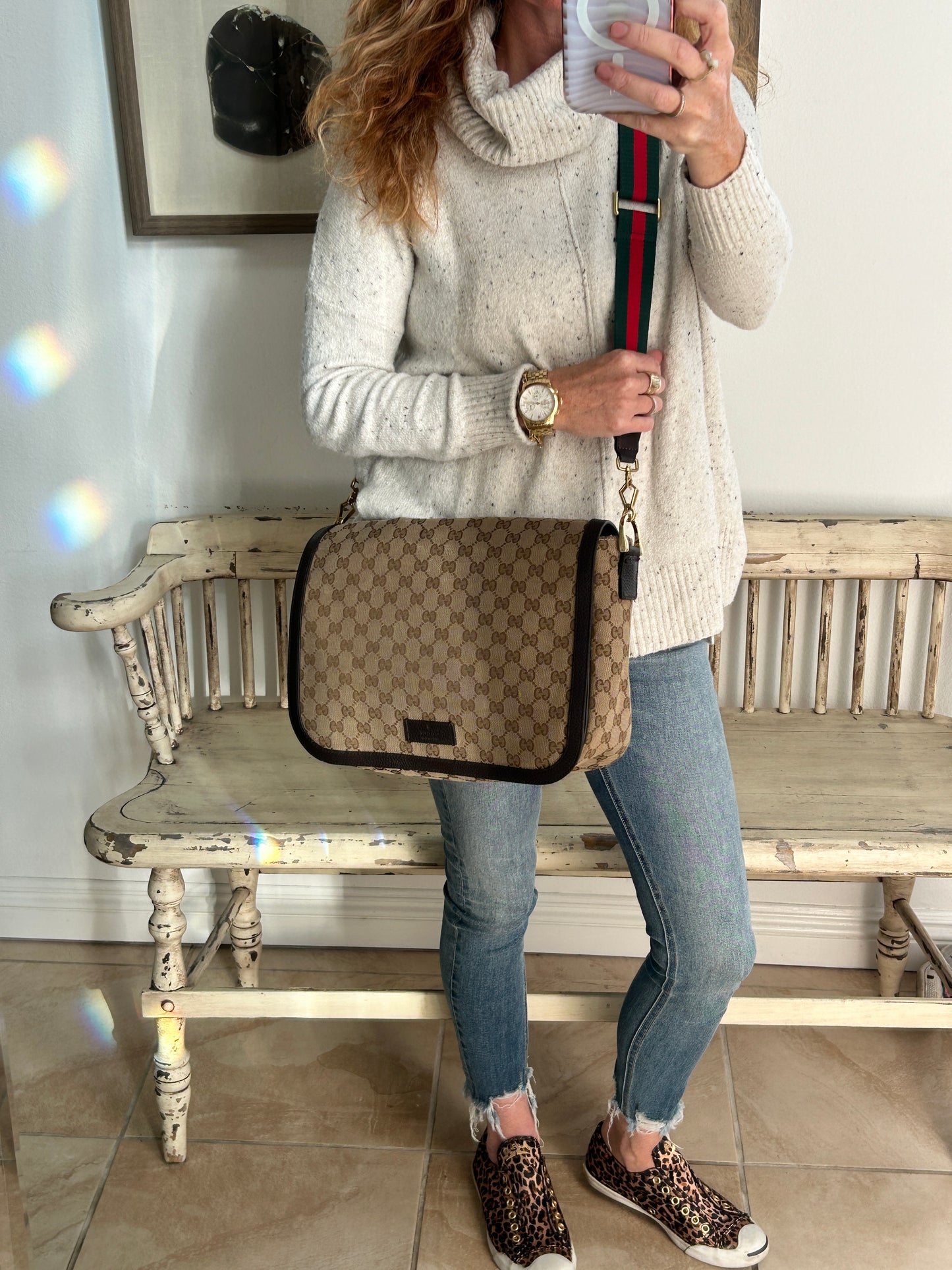 GUCCI Monogram Brown Canvas Large Messenger Bag