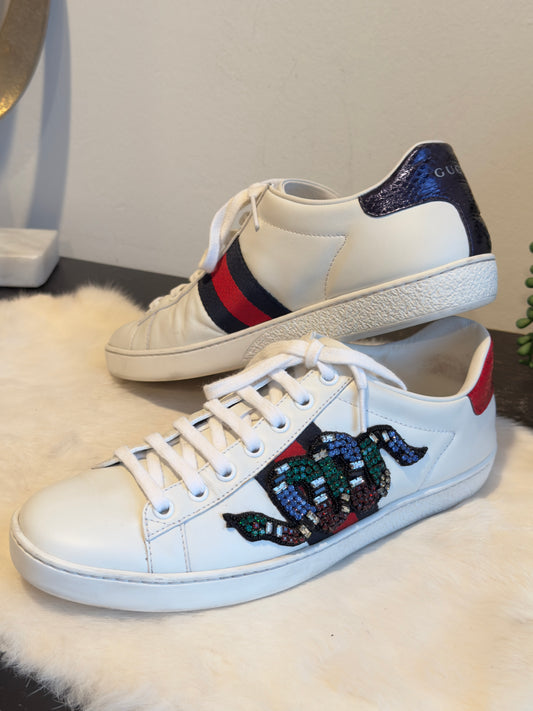 Gucci Ace Rhinestone Snakes Women's Sneakers Size 37.5EU