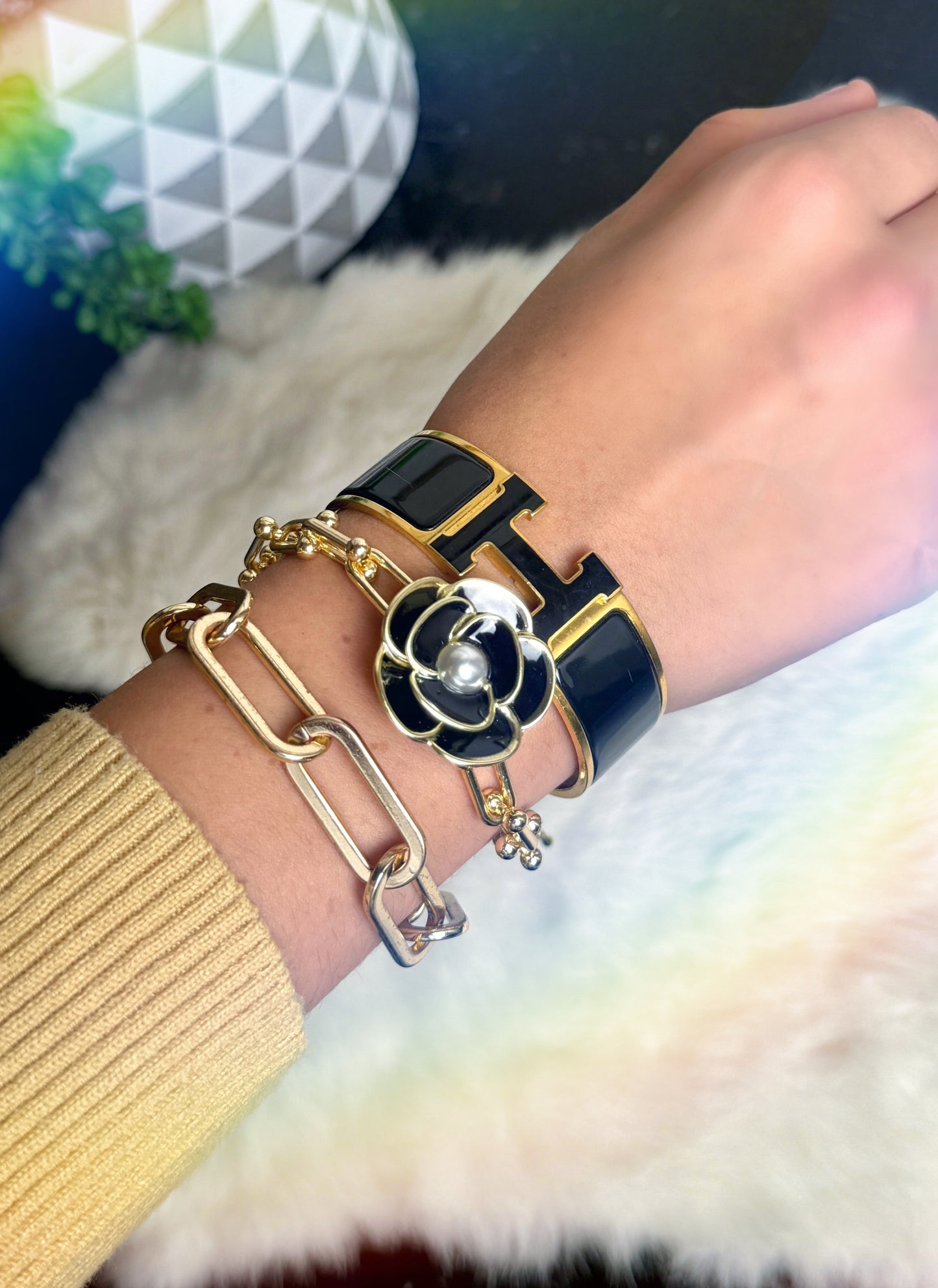 Chanel Camellia Flower Holiday Charm Bracelet