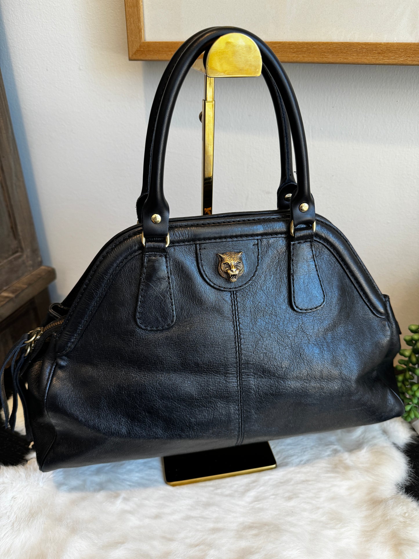 GUCCI Re Belle 2-Way Medium Crumpled Calfskin Black Bag