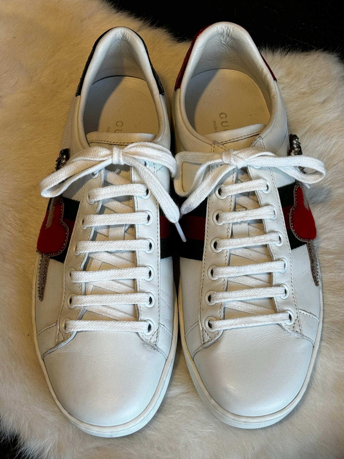 GUCCI Ace Rhinestone Sword Hearts Sneakers 38EU