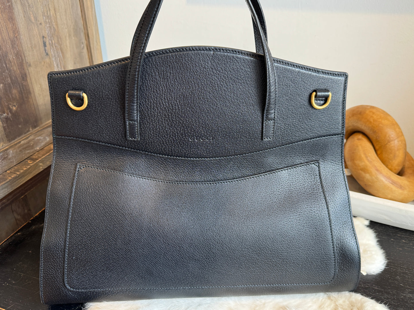 GUCCI RARE!! Linea Totem Large Black Tote Bag