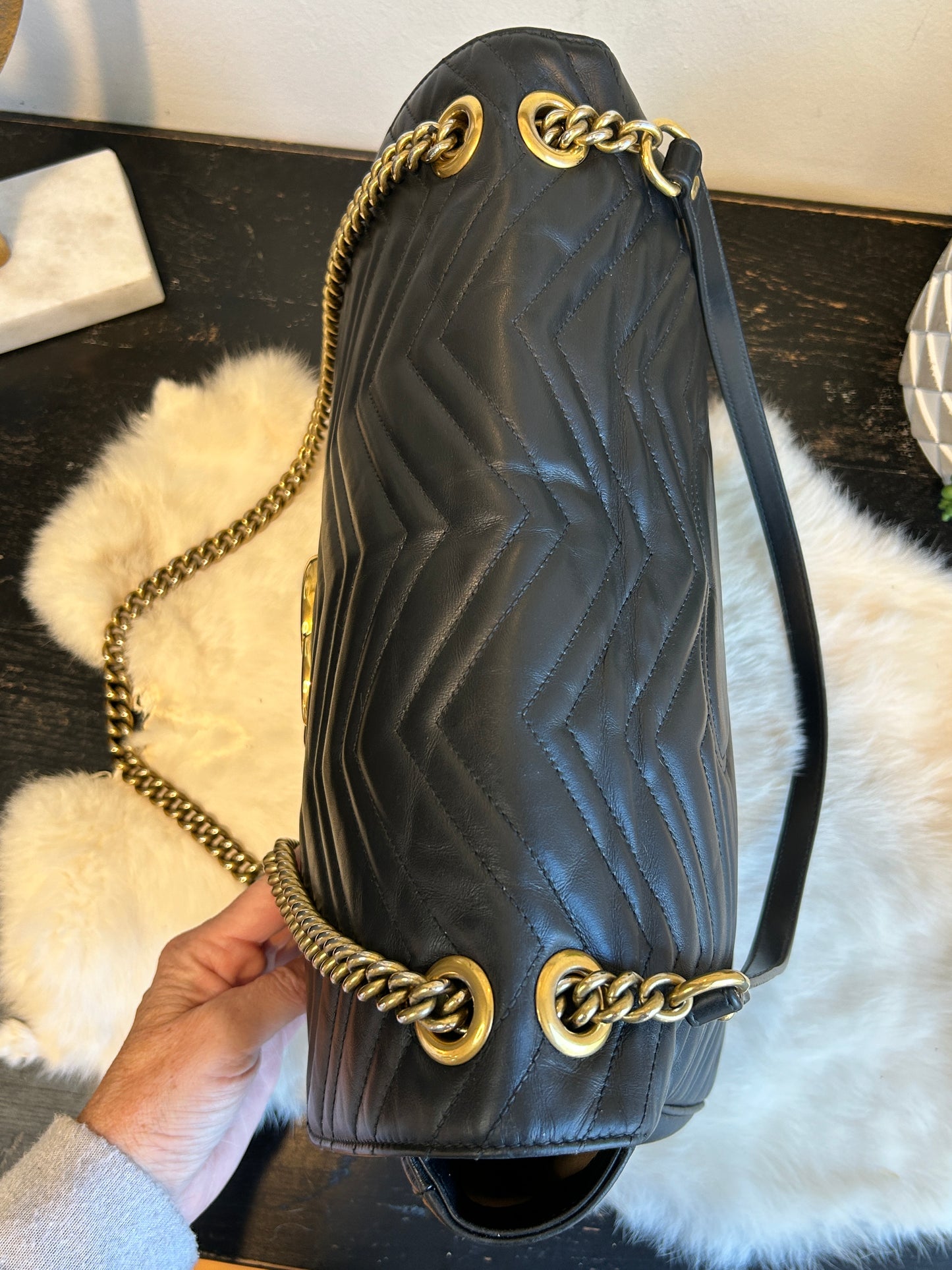 GUCCI Large GG Marmont Matelasse 2Way Flap Bag