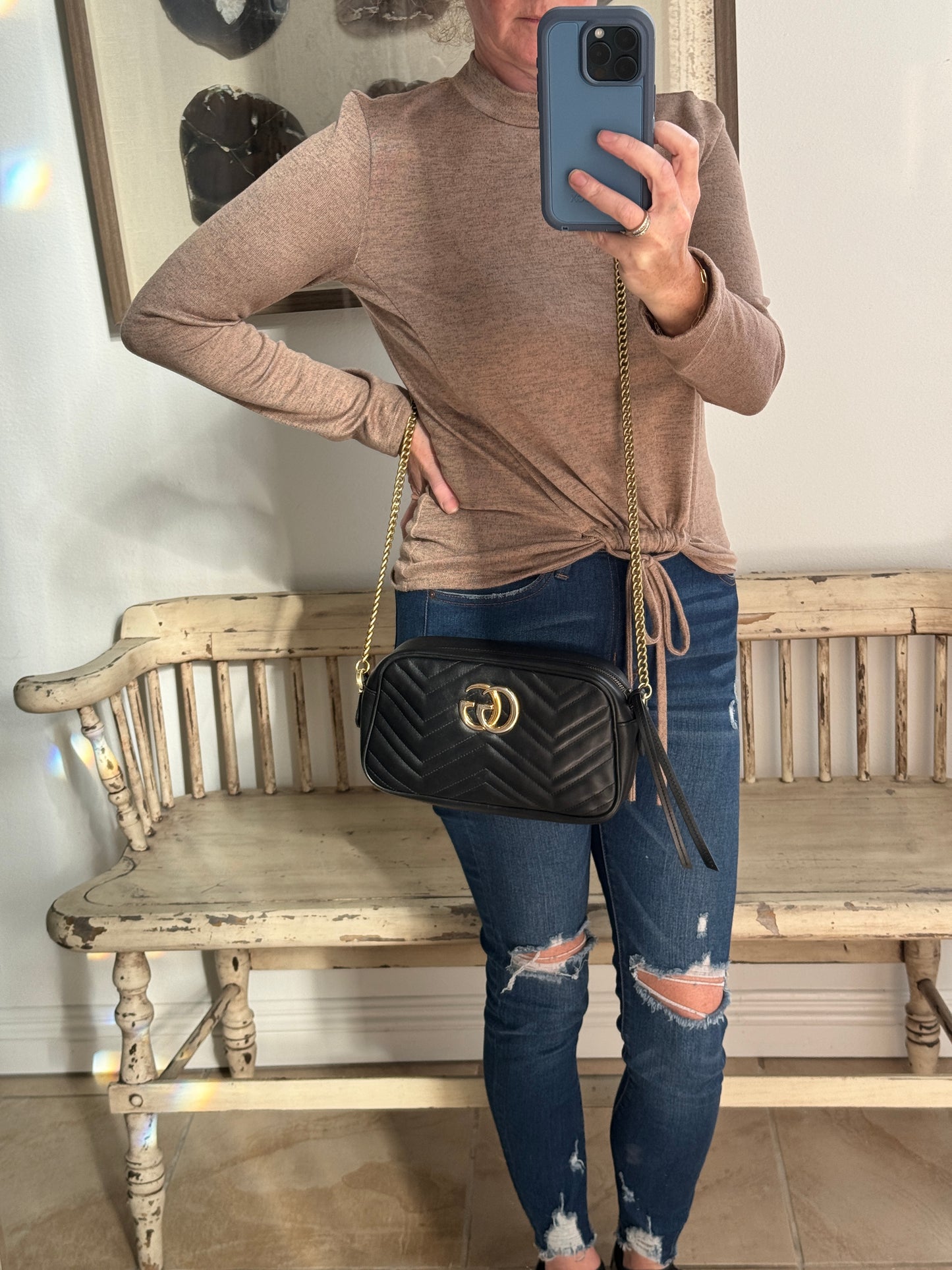 GUCCI Black Leather GG Marmont Small Camera Bag
