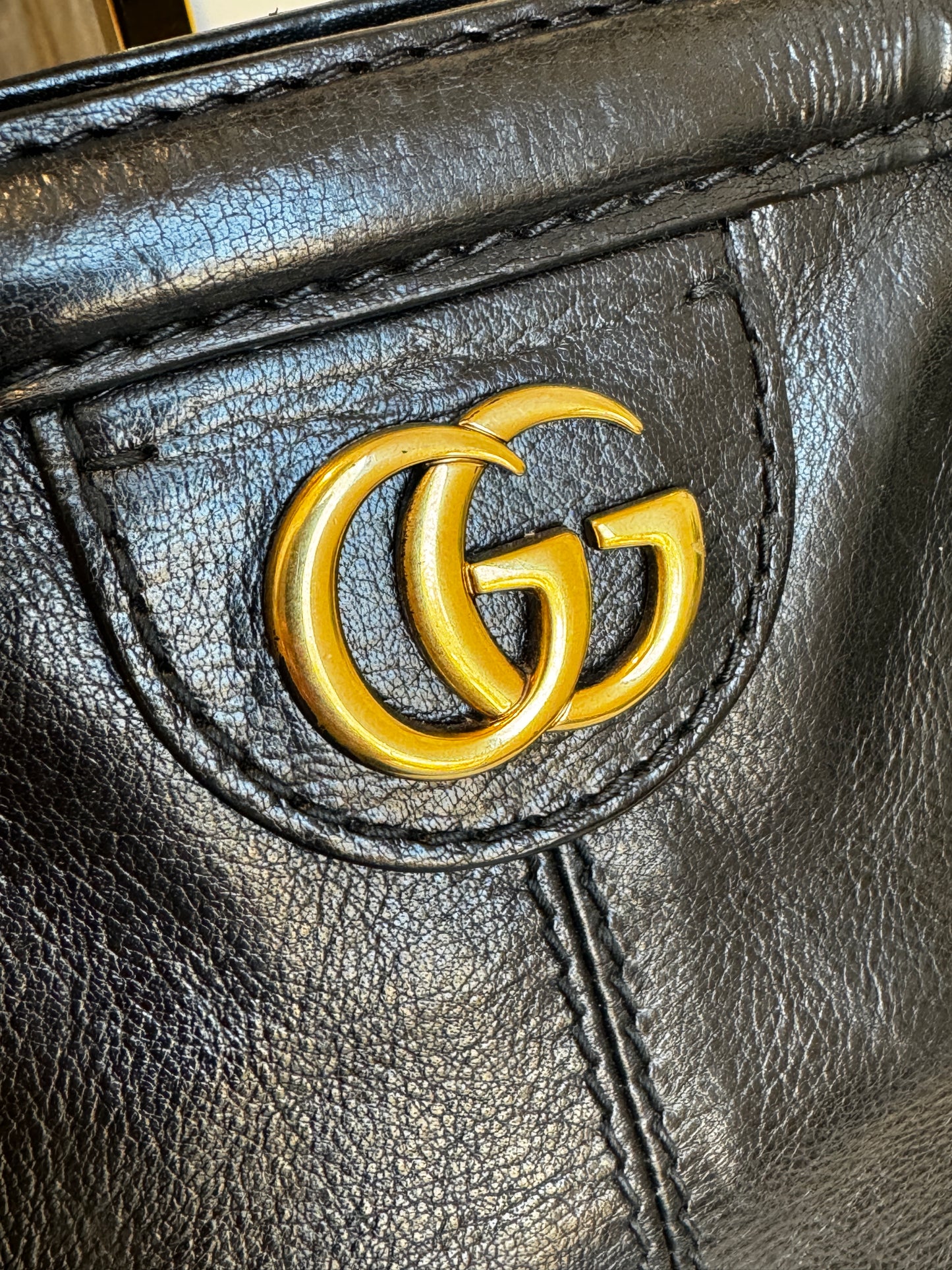 GUCCI Re Belle 2-Way Medium Crumpled Calfskin Black Bag