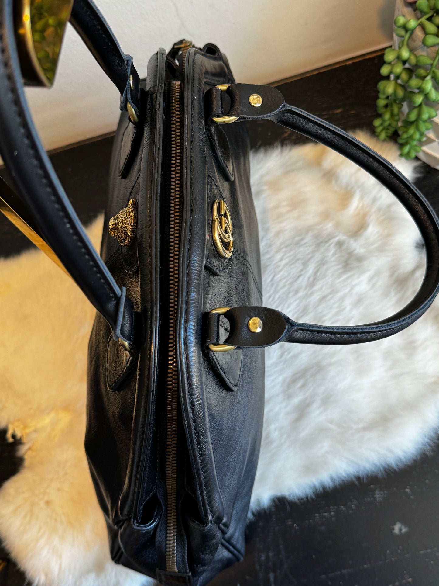 GUCCI Re Belle 2-Way Medium Crumpled Calfskin Black Bag