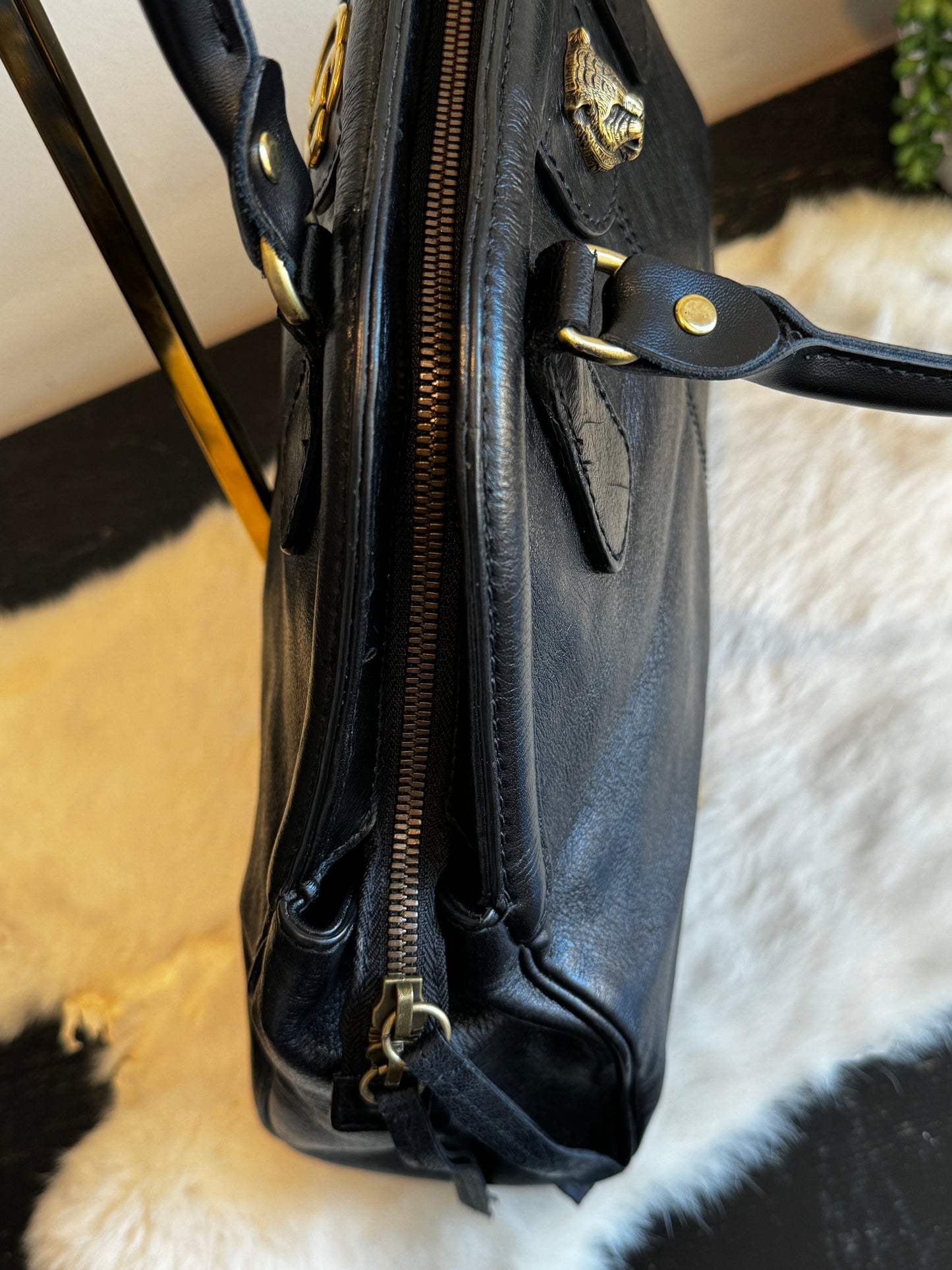 GUCCI Re Belle 2-Way Medium Crumpled Calfskin Black Bag