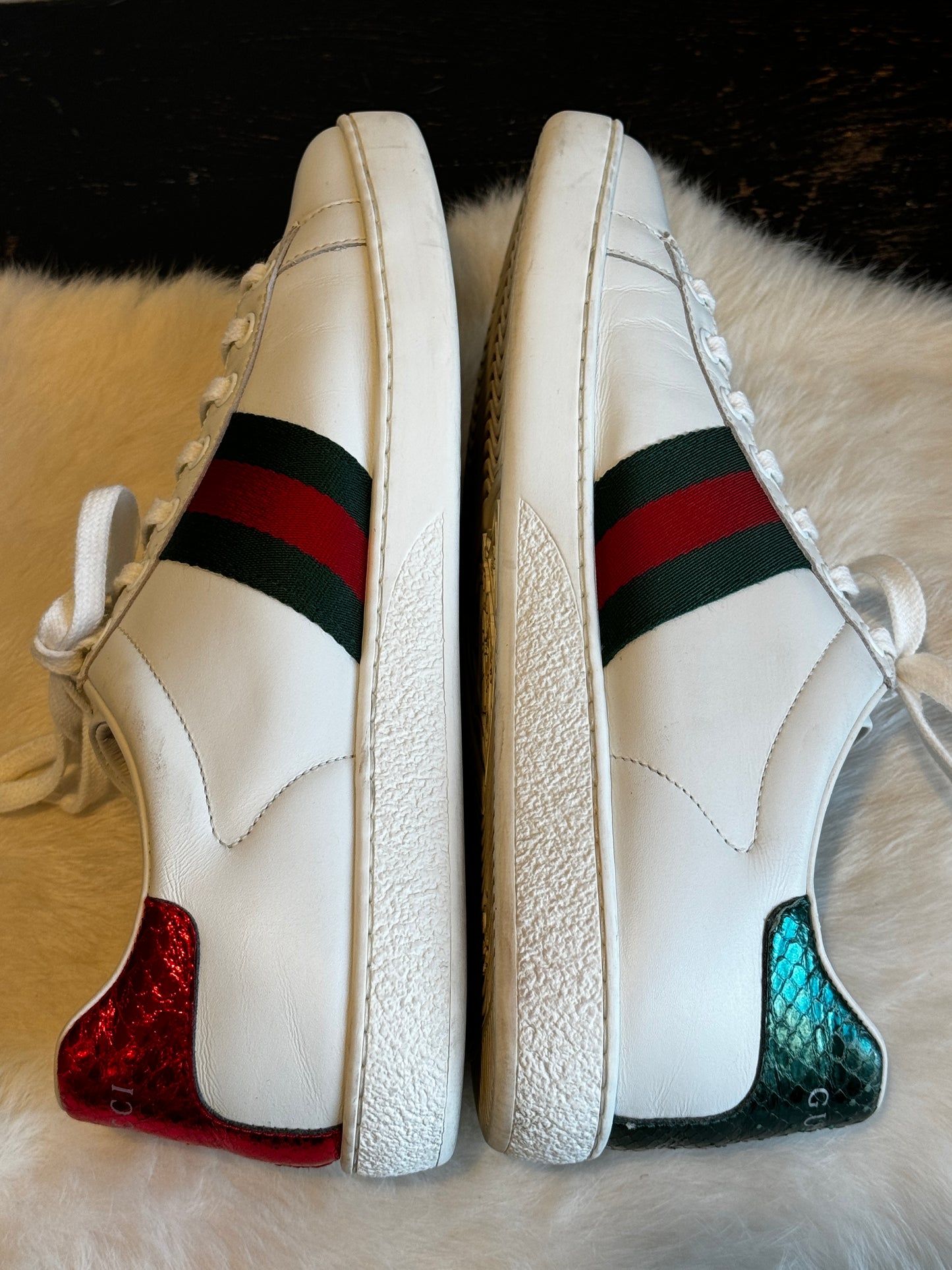 GUCCI Ace Rhinestone Sword Hearts Sneakers 38EU