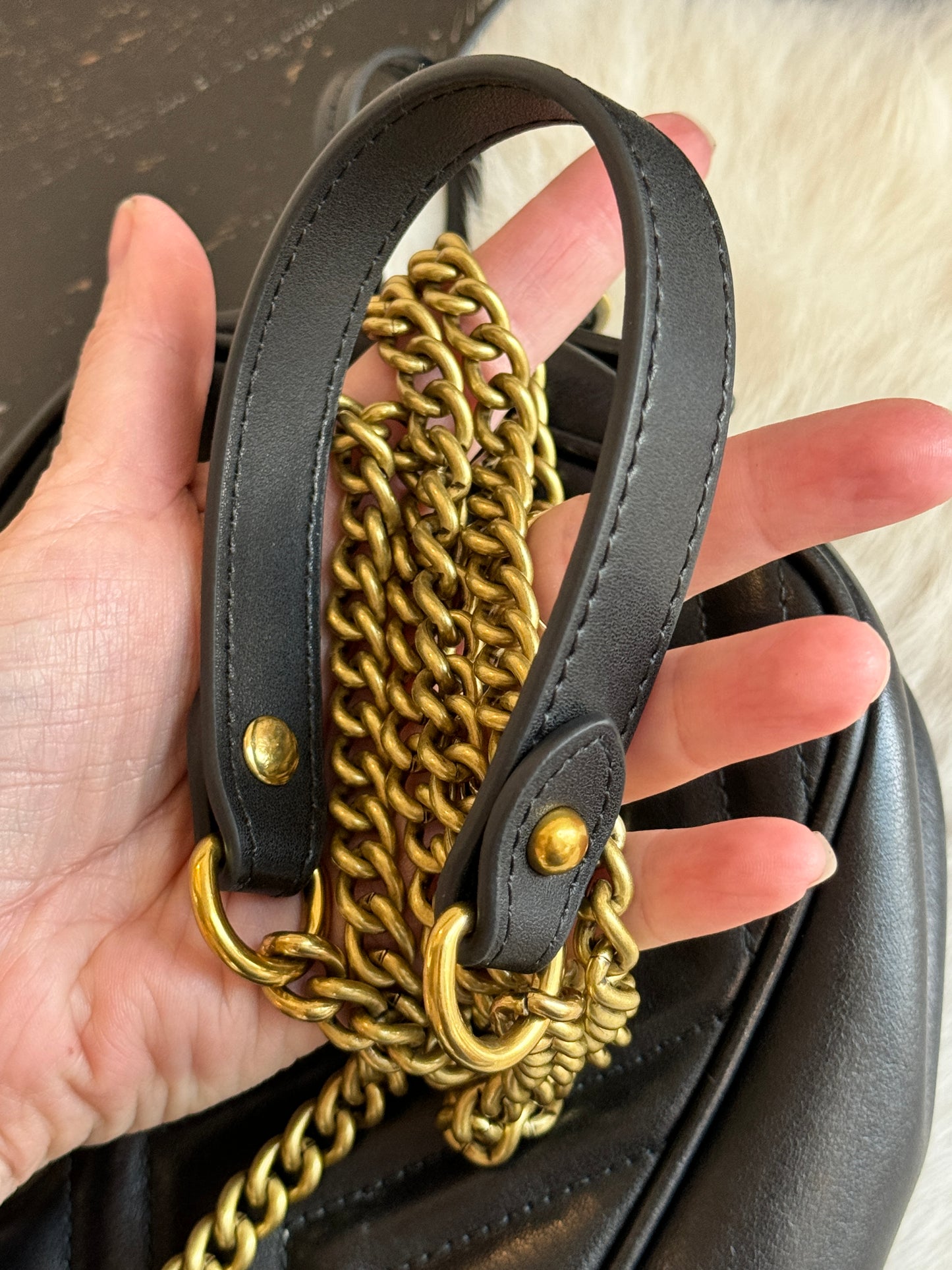 GUCCI Black Leather GG Marmont Small Camera Bag