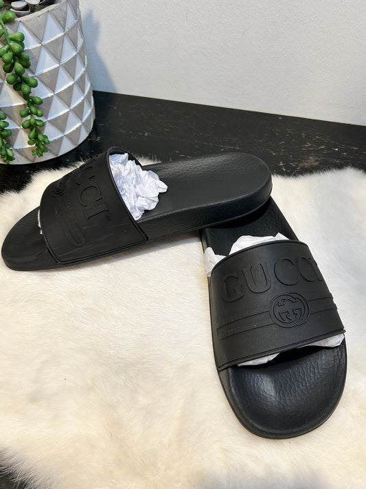 GUCCI Black Logo Women's Rubber Slides 39EU