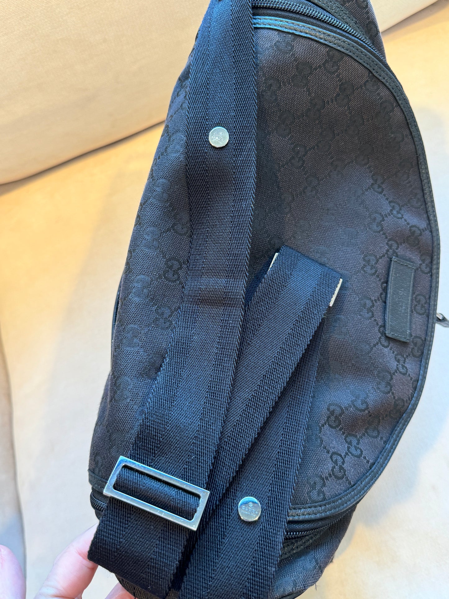 GUCCI Black Canvas Diaper Bag