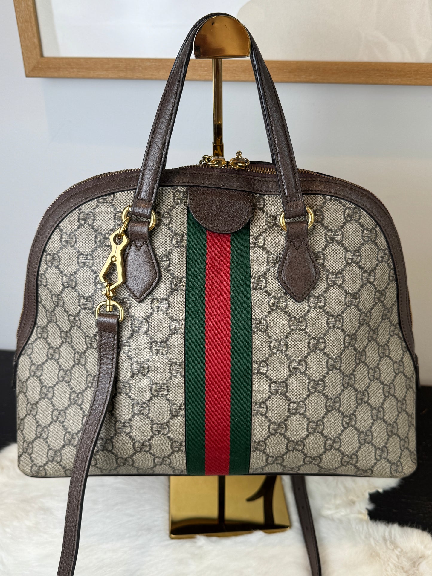GUCCI Ophidia Supreme Canvas Round Top Medium Tote