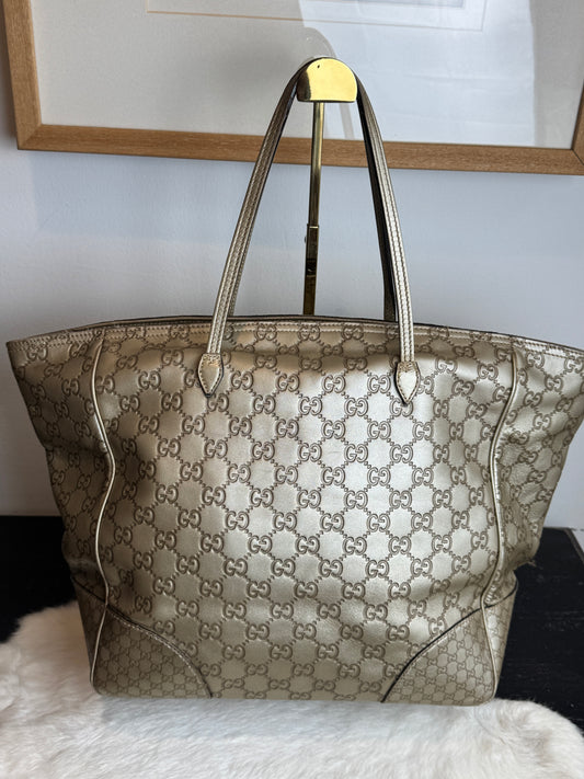 Gucci Gold All Leather Guccissima Metallic Zipper Tote