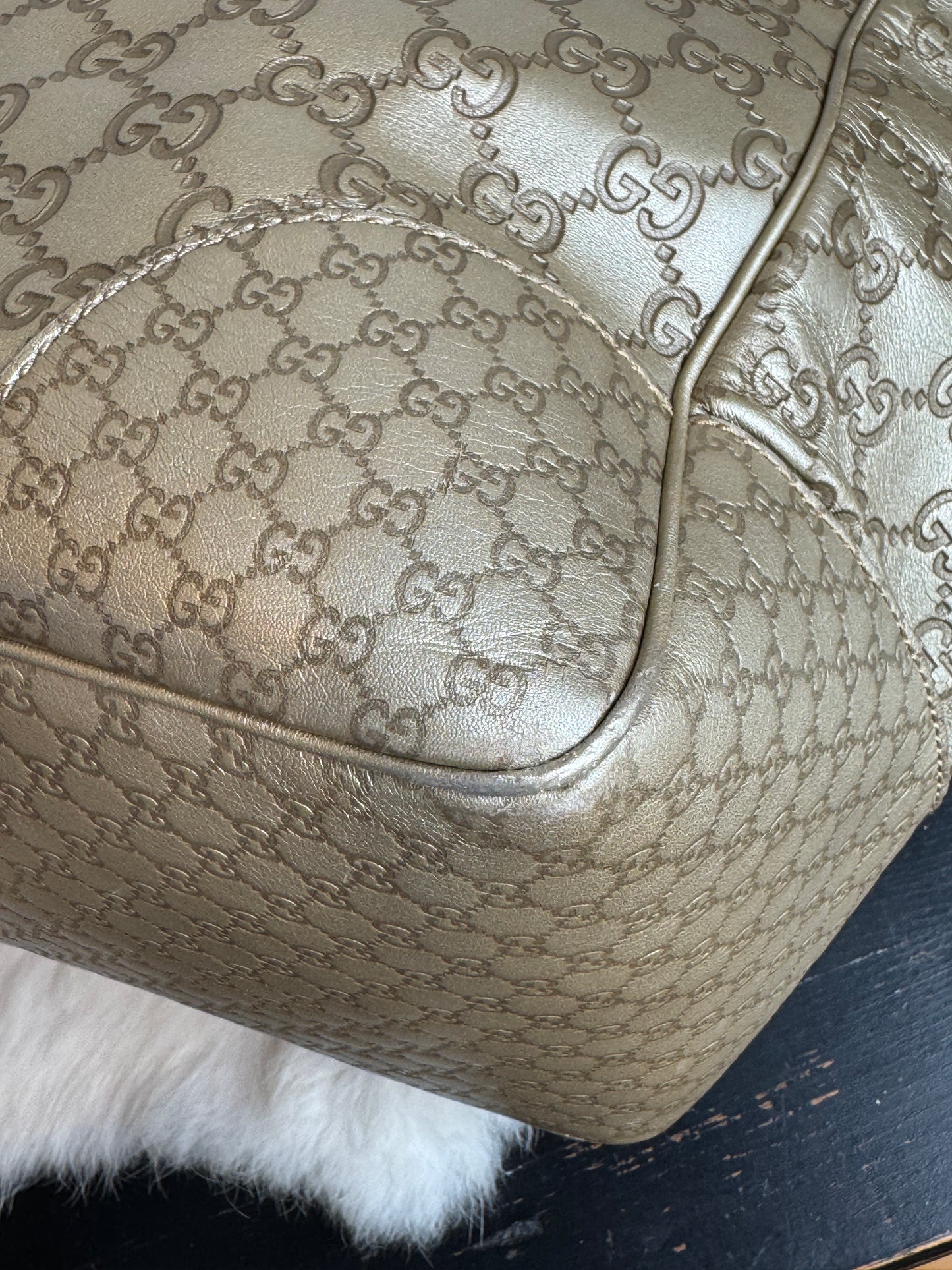 Gucci Gold All Leather Guccissima Metallic Zipper Tote