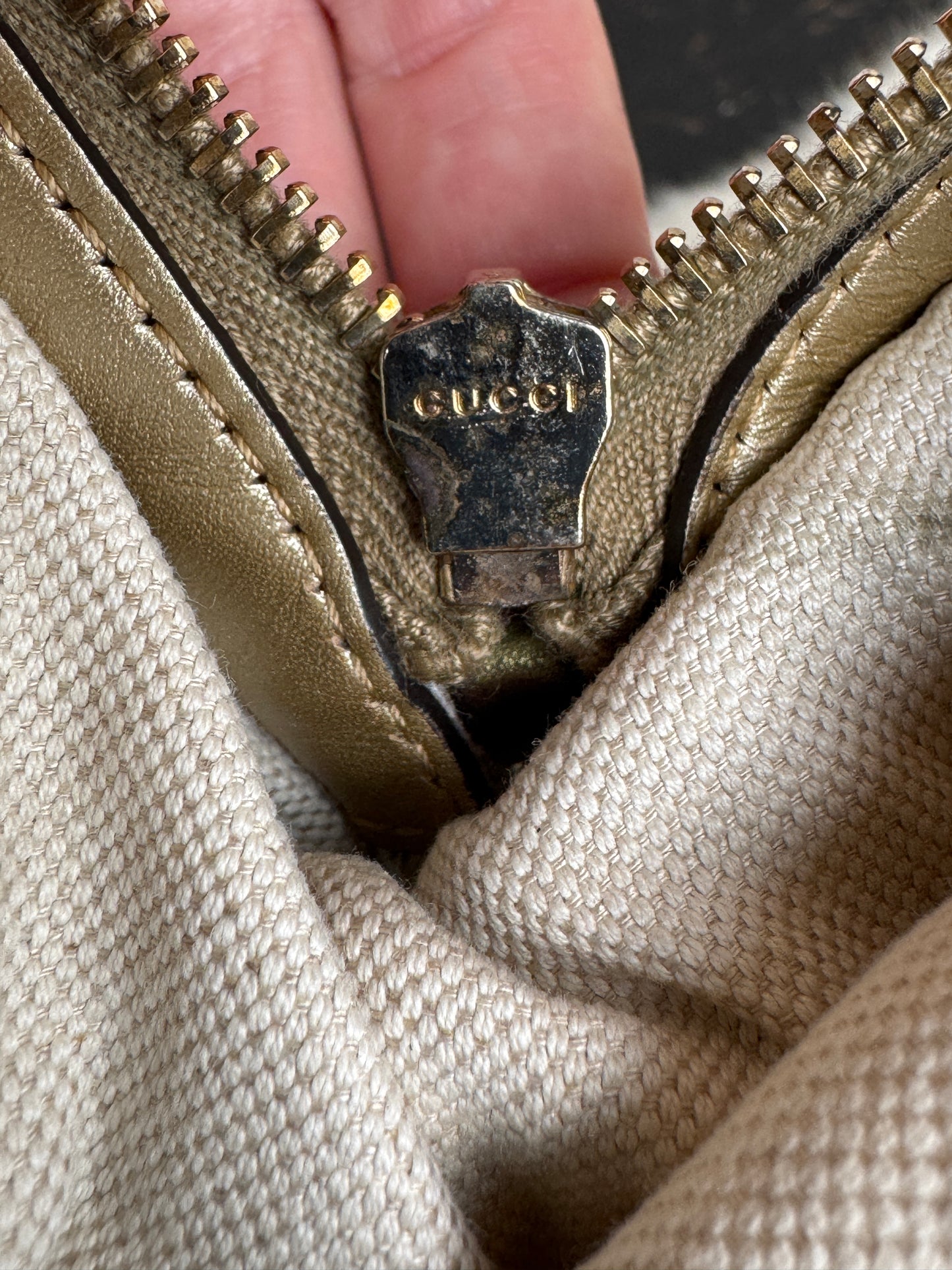 Gucci Gold All Leather Guccissima Metallic Zipper Tote