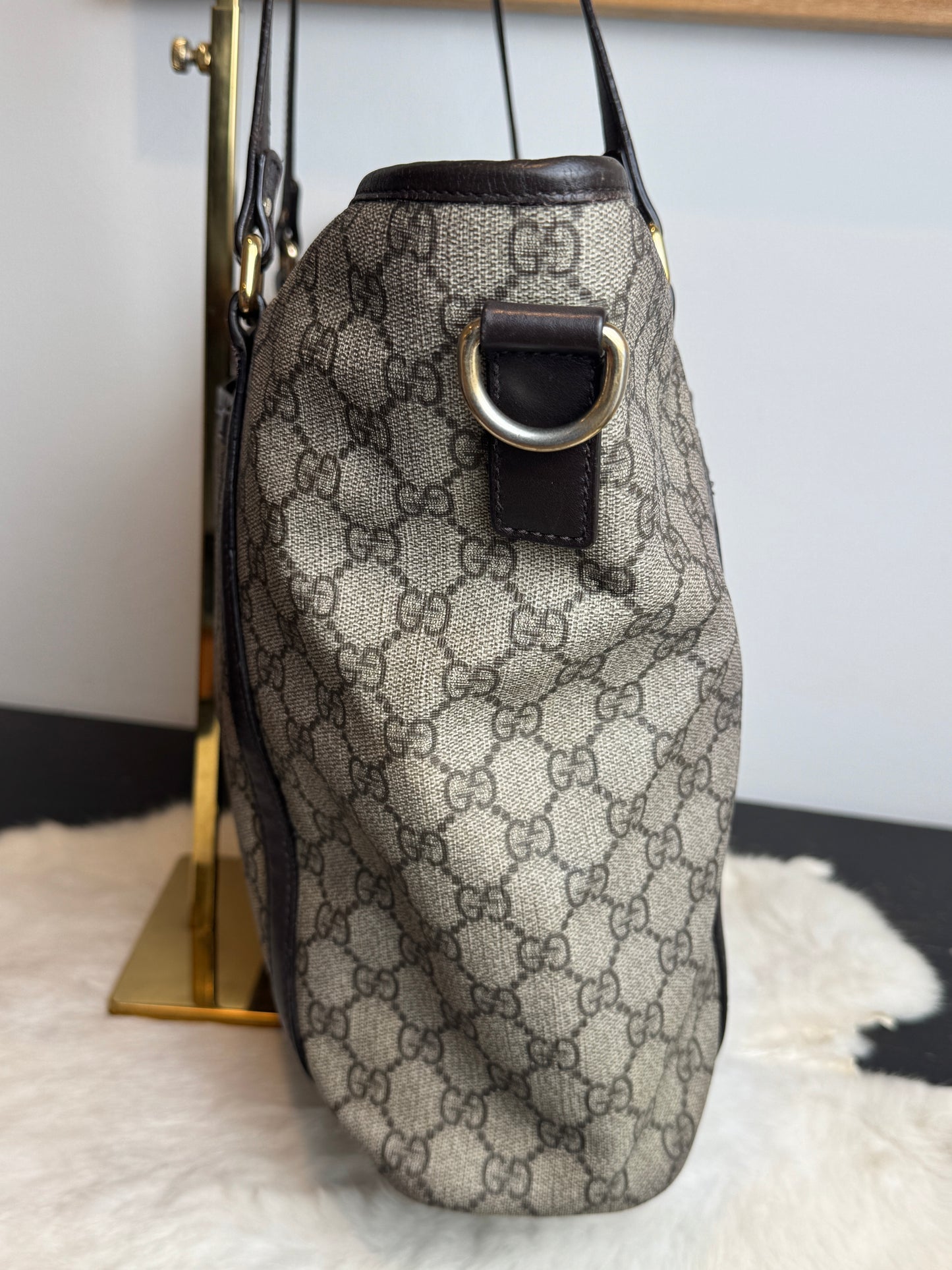 GUCCI Supreme Canvas Zip Top Dk Brown Tote