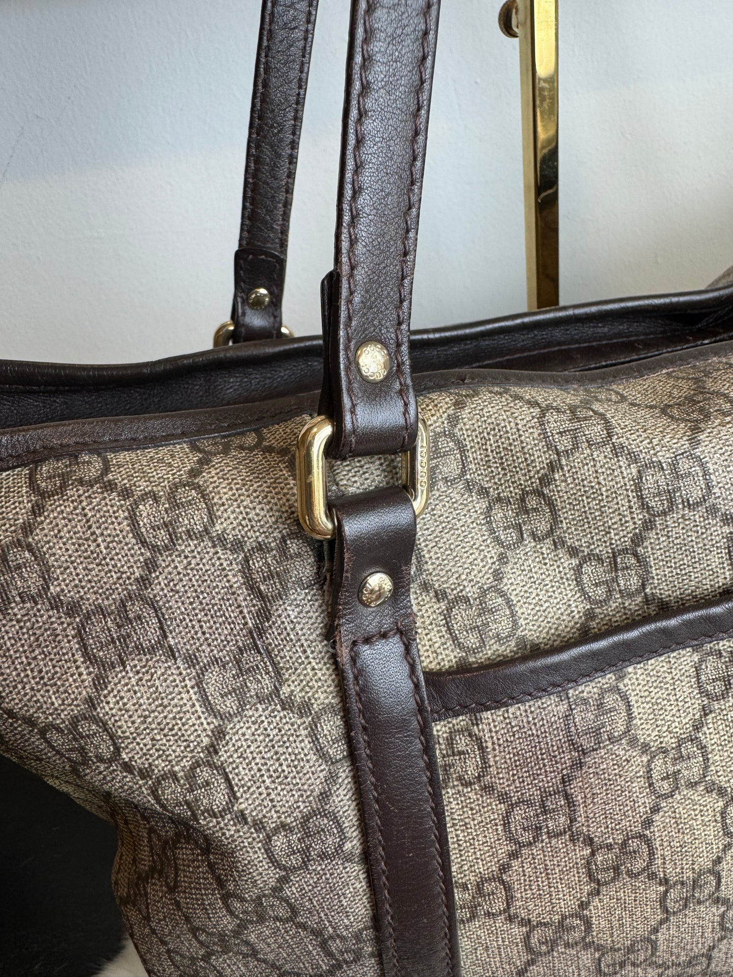 GUCCI Supreme Canvas Zip Top Dk Brown Tote