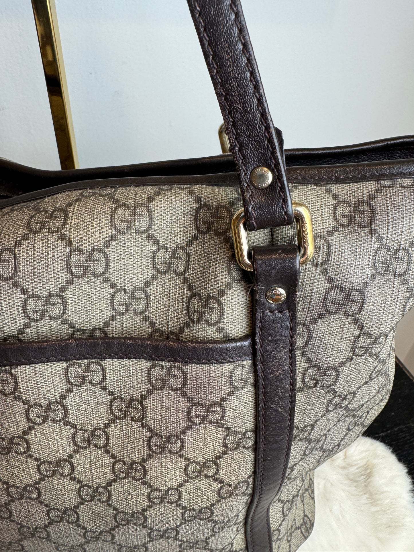 GUCCI Supreme Canvas Zip Top Dk Brown Tote
