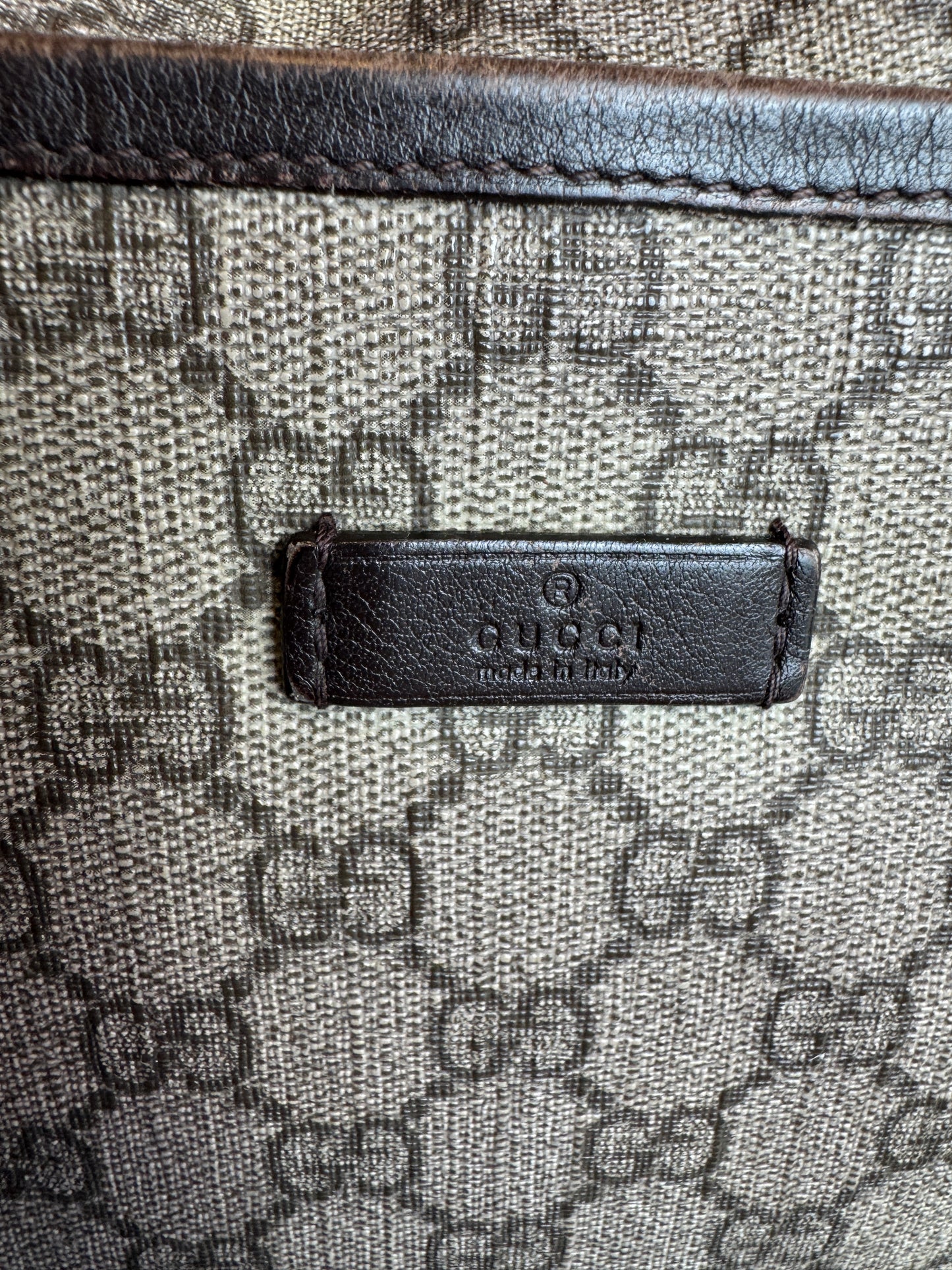 GUCCI Supreme Canvas Zip Top Dk Brown Tote