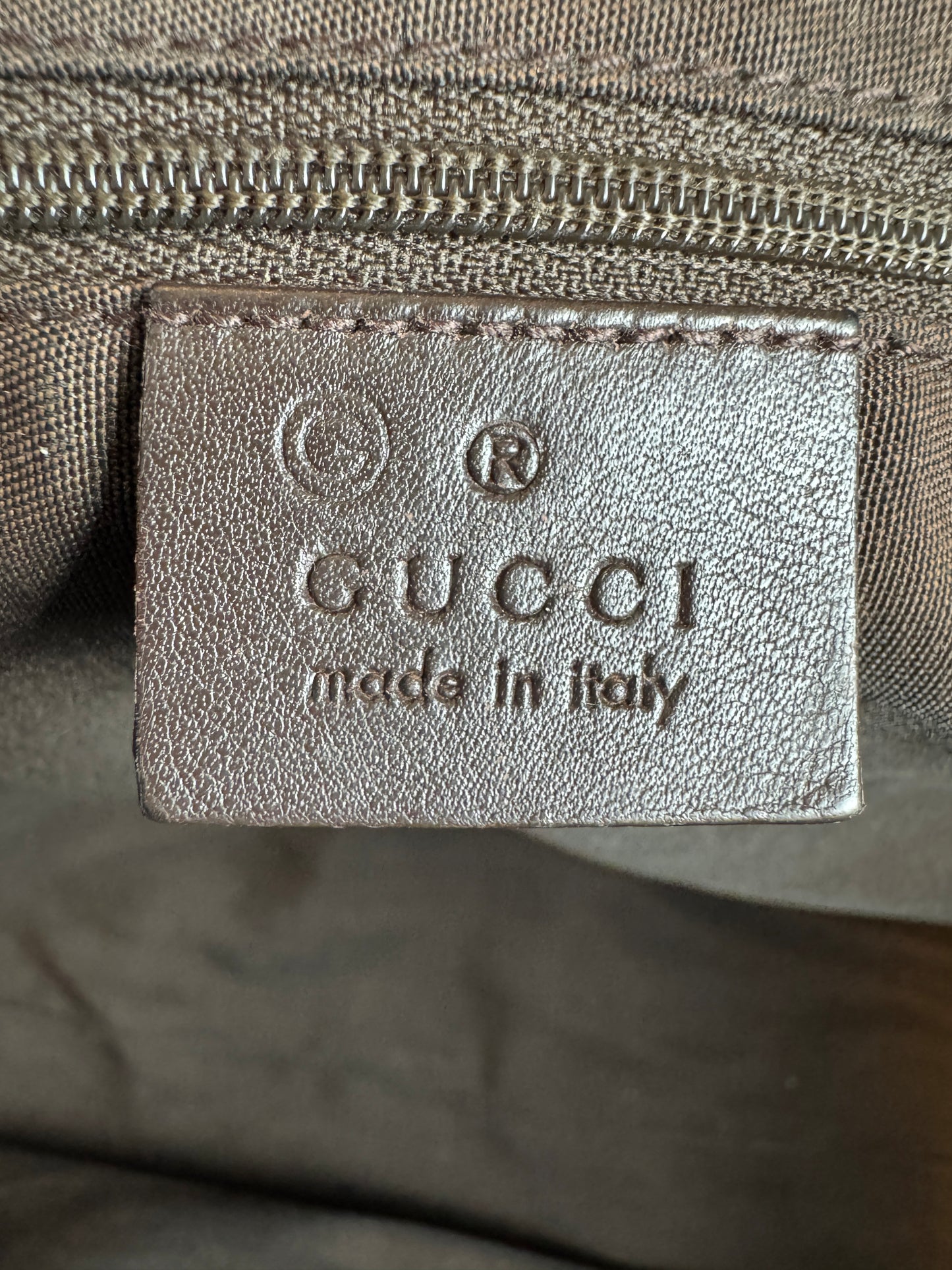 GUCCI Supreme Canvas Zip Top Dk Brown Tote