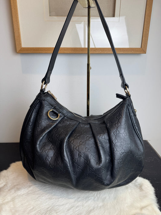 GUCCI Black Guccissima Leather Sukey Original Hobo Bag