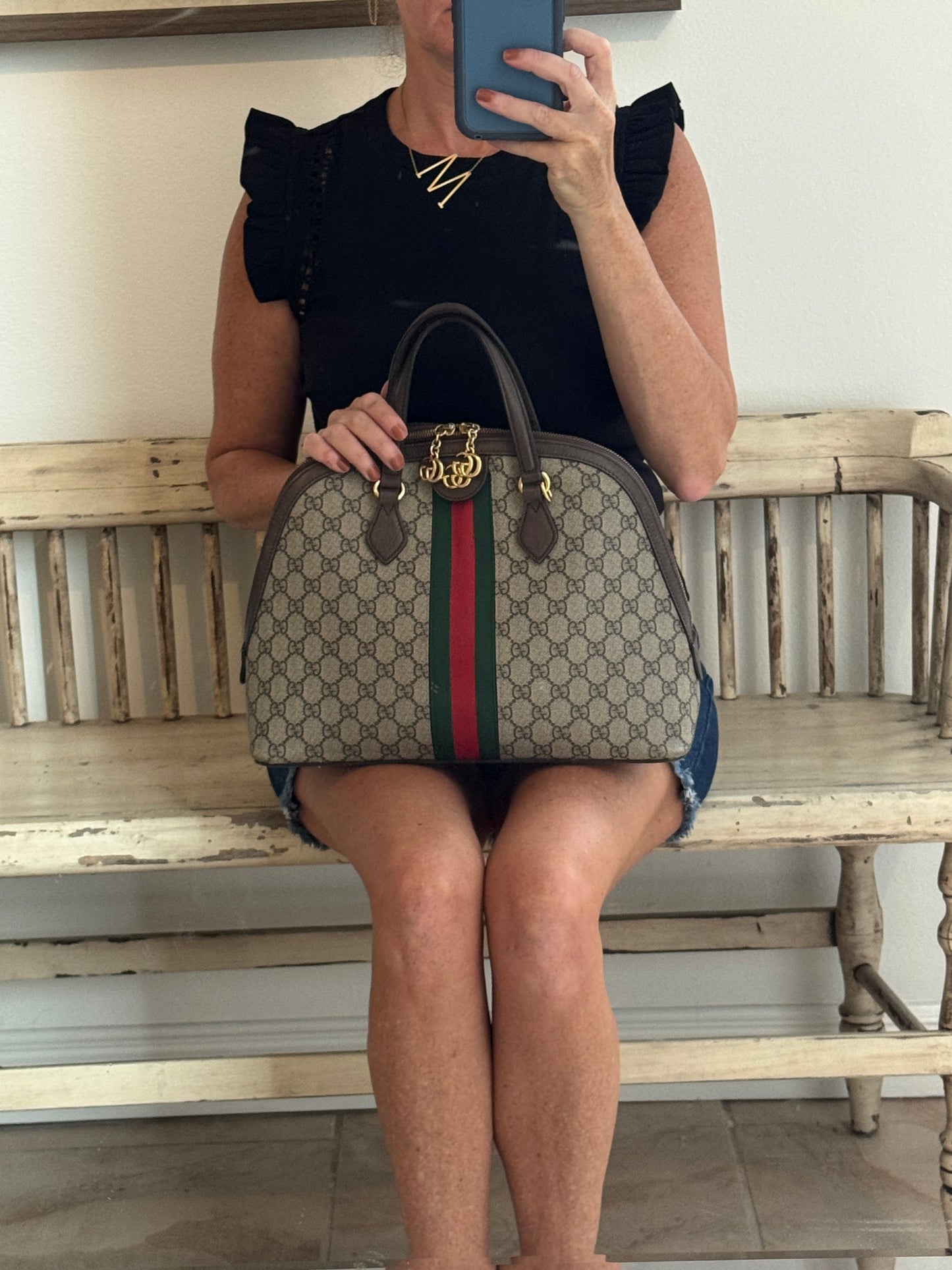 GUCCI Ophidia Supreme Canvas Round Top Medium Tote