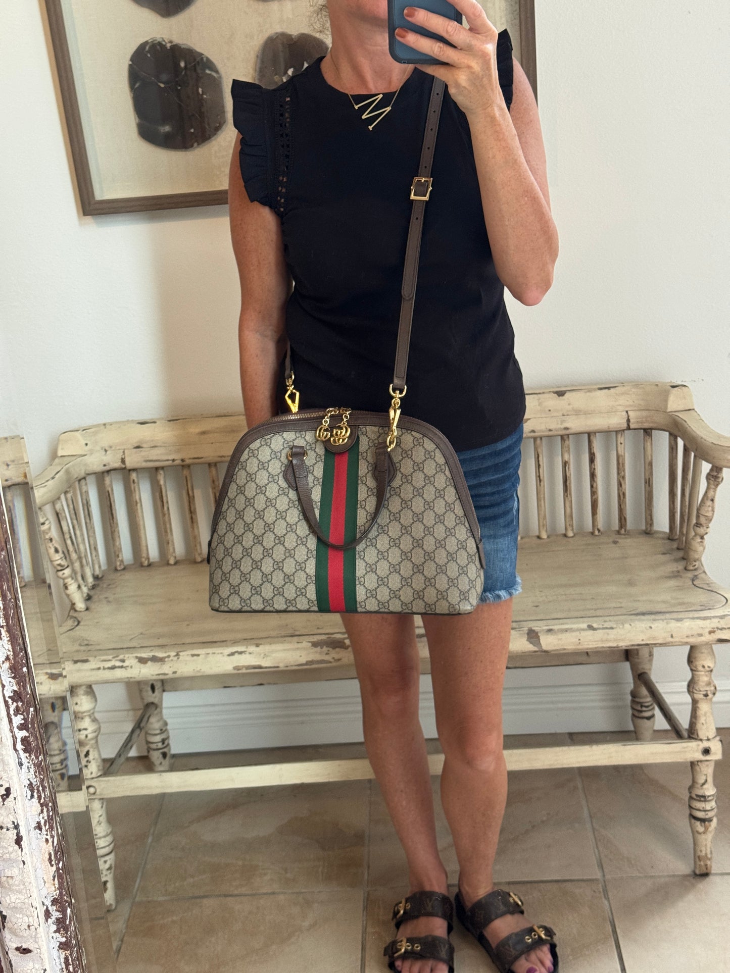 GUCCI Ophidia Supreme Canvas Round Top Medium Tote