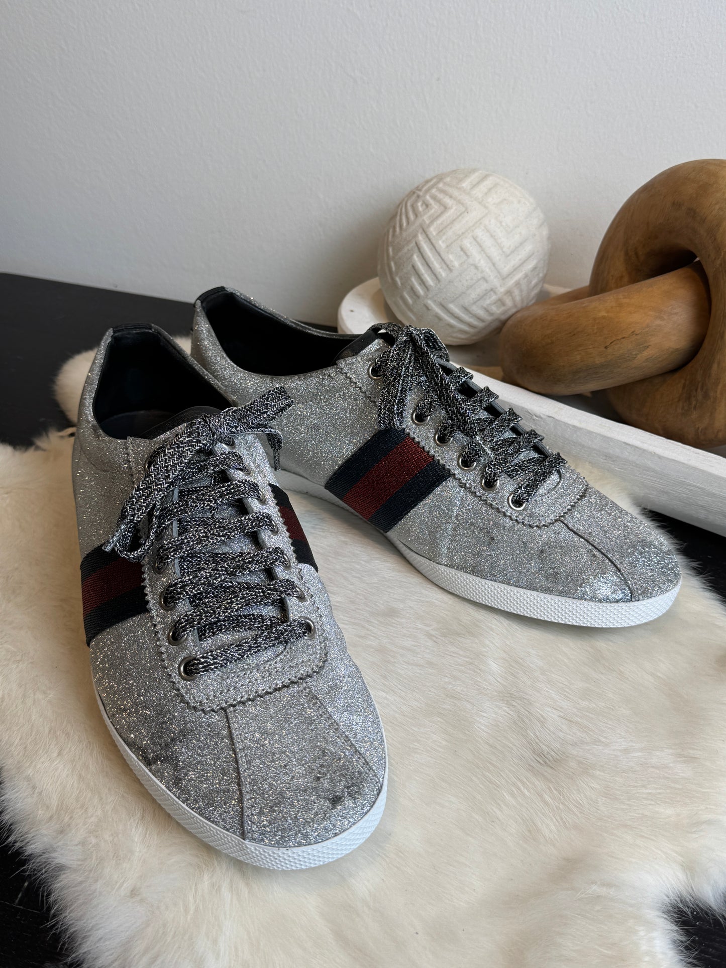 GUCCI Ace Silver Glitter Studded Size 9EU (42EU)