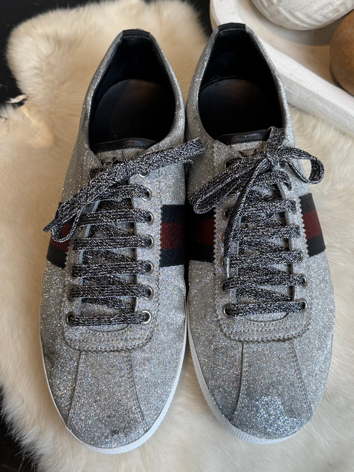 GUCCI Ace Silver Glitter Studded Size 9EU (42EU)
