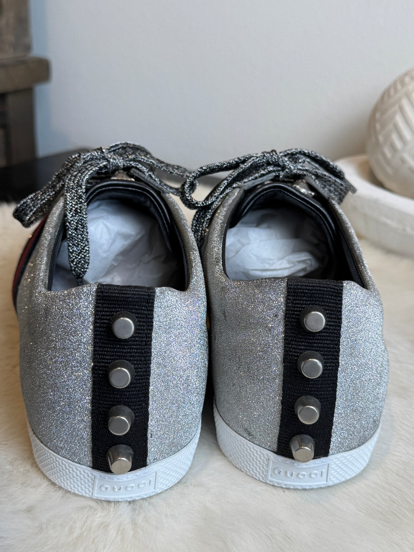 GUCCI Ace Silver Glitter Studded Size 9EU (42EU)