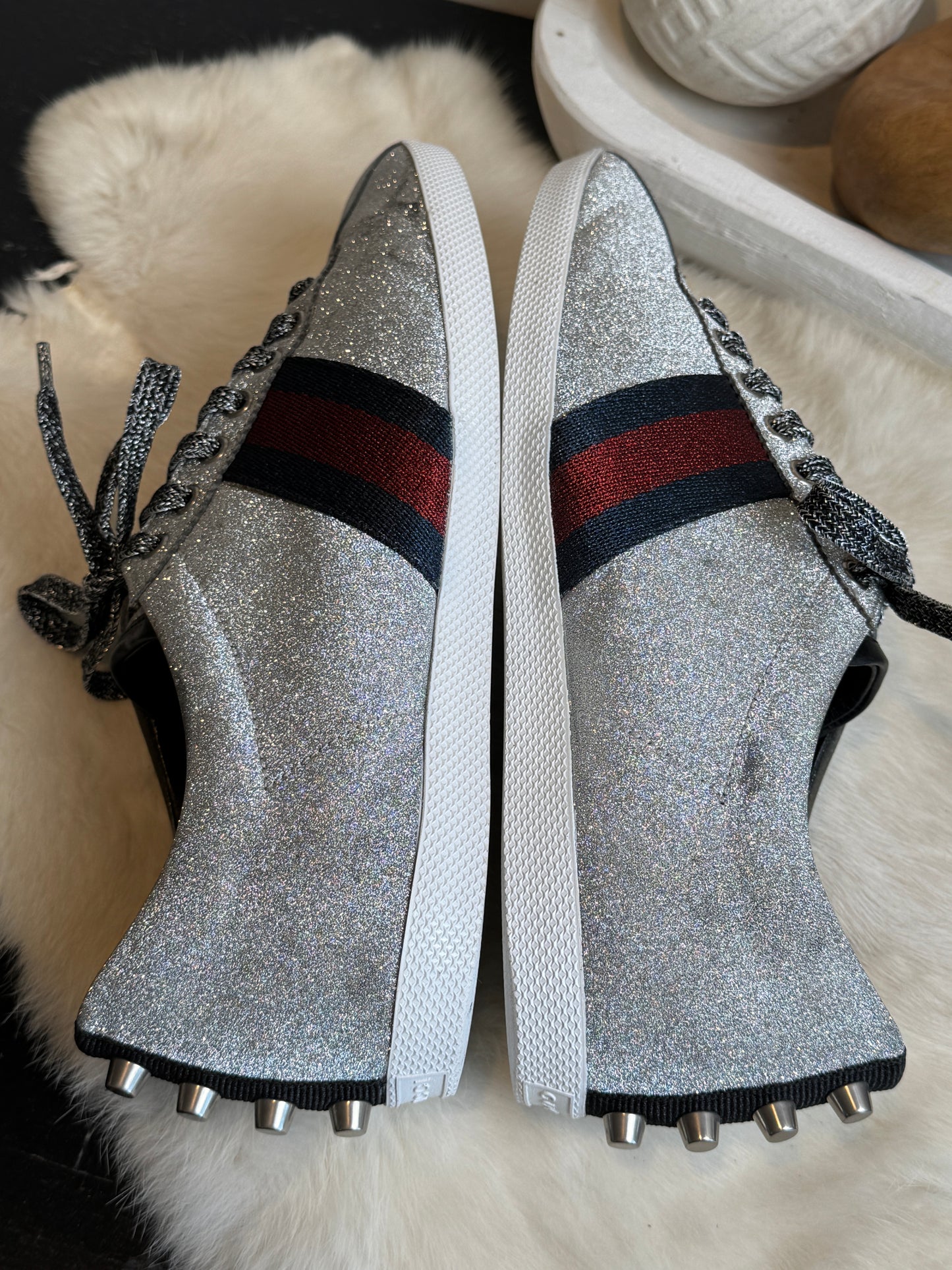 GUCCI Ace Silver Glitter Studded Size 9EU (42EU)