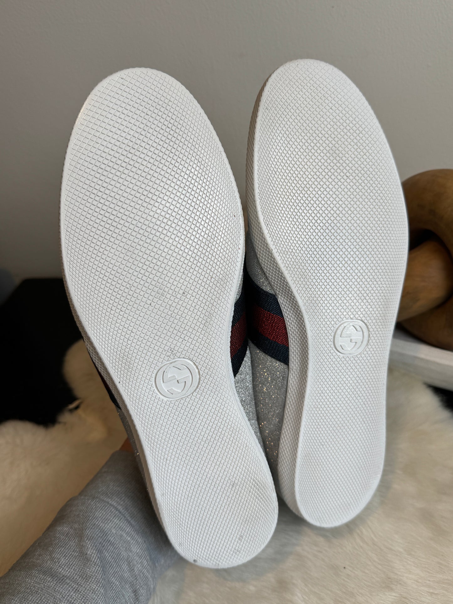 GUCCI Ace Silver Glitter Studded Size 9EU (42EU)