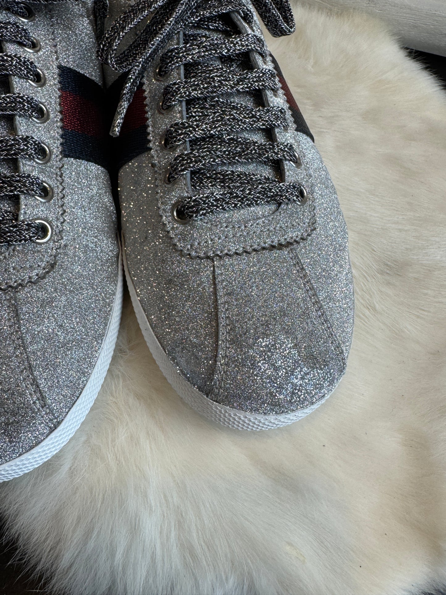 GUCCI Ace Silver Glitter Studded Size 9EU (42EU)