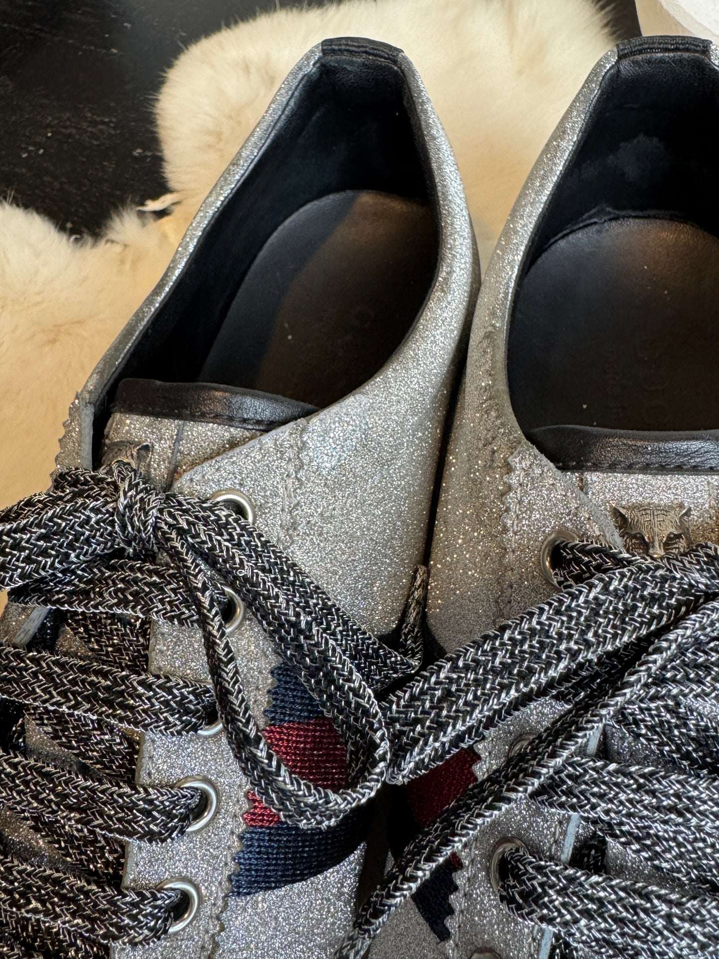 GUCCI Ace Silver Glitter Studded Size 9EU (42EU)