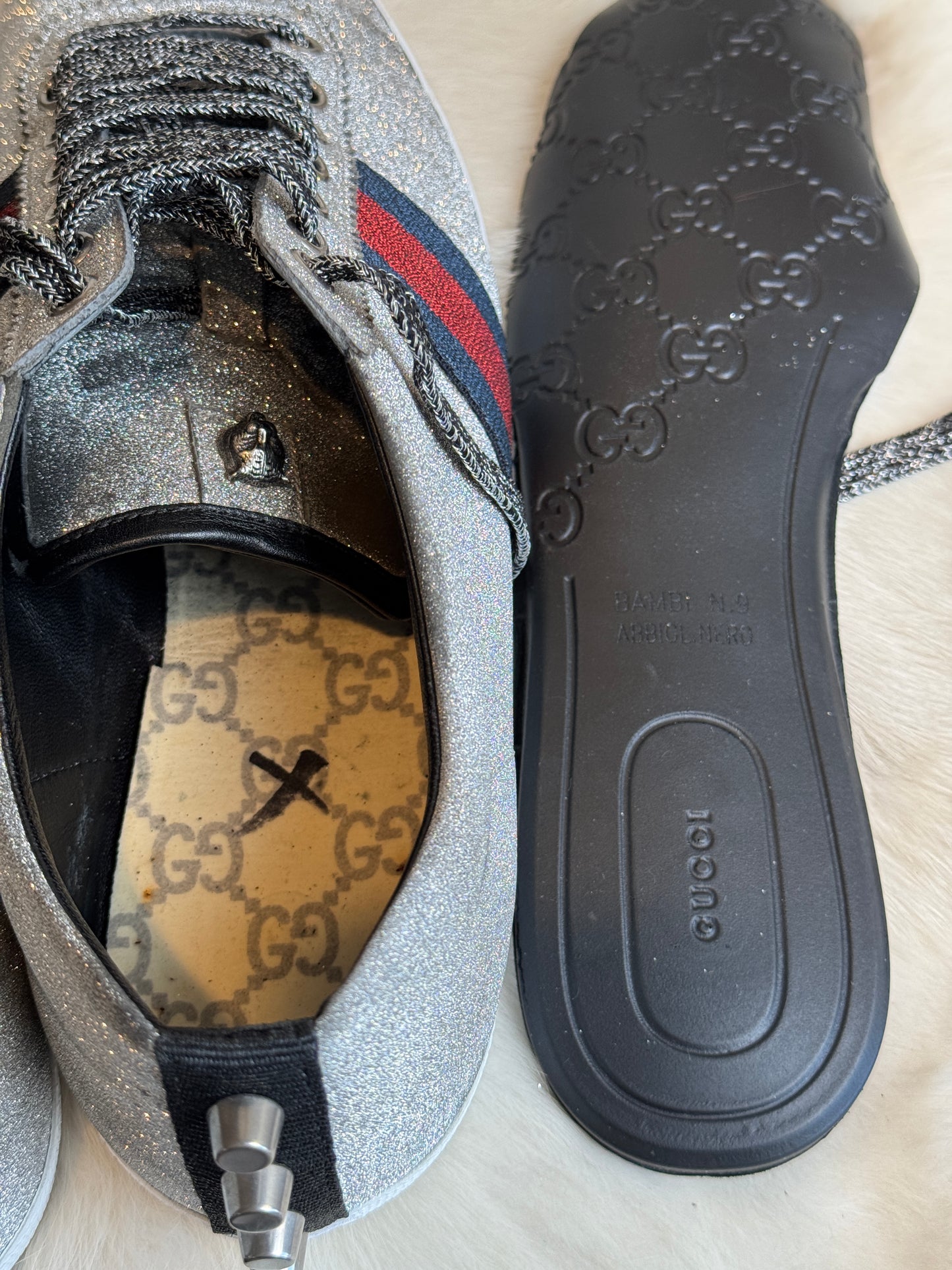 GUCCI Ace Silver Glitter Studded Size 9EU (42EU)