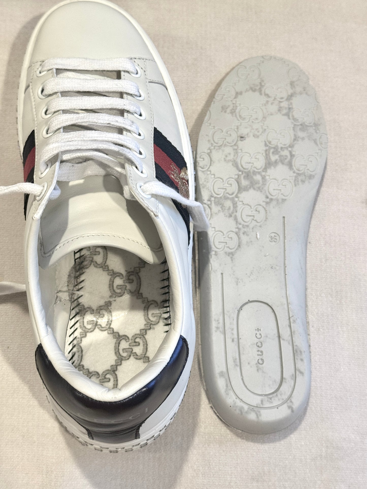GUCCI Ace Bee Rhinestone Platforms Women's Size 35EU