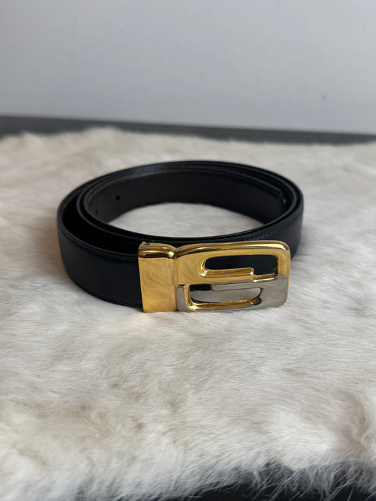 Gucci Parfums Men's Vintage Black Leather Belt Two Tone GG