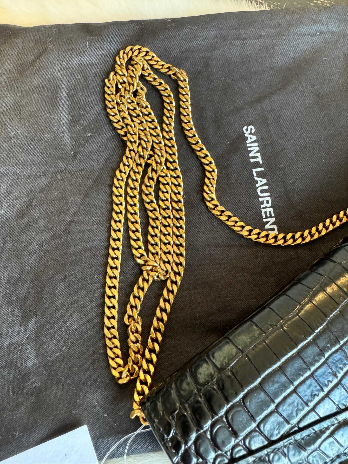 YSL Cassandra Embossed Black Wallet on Chain