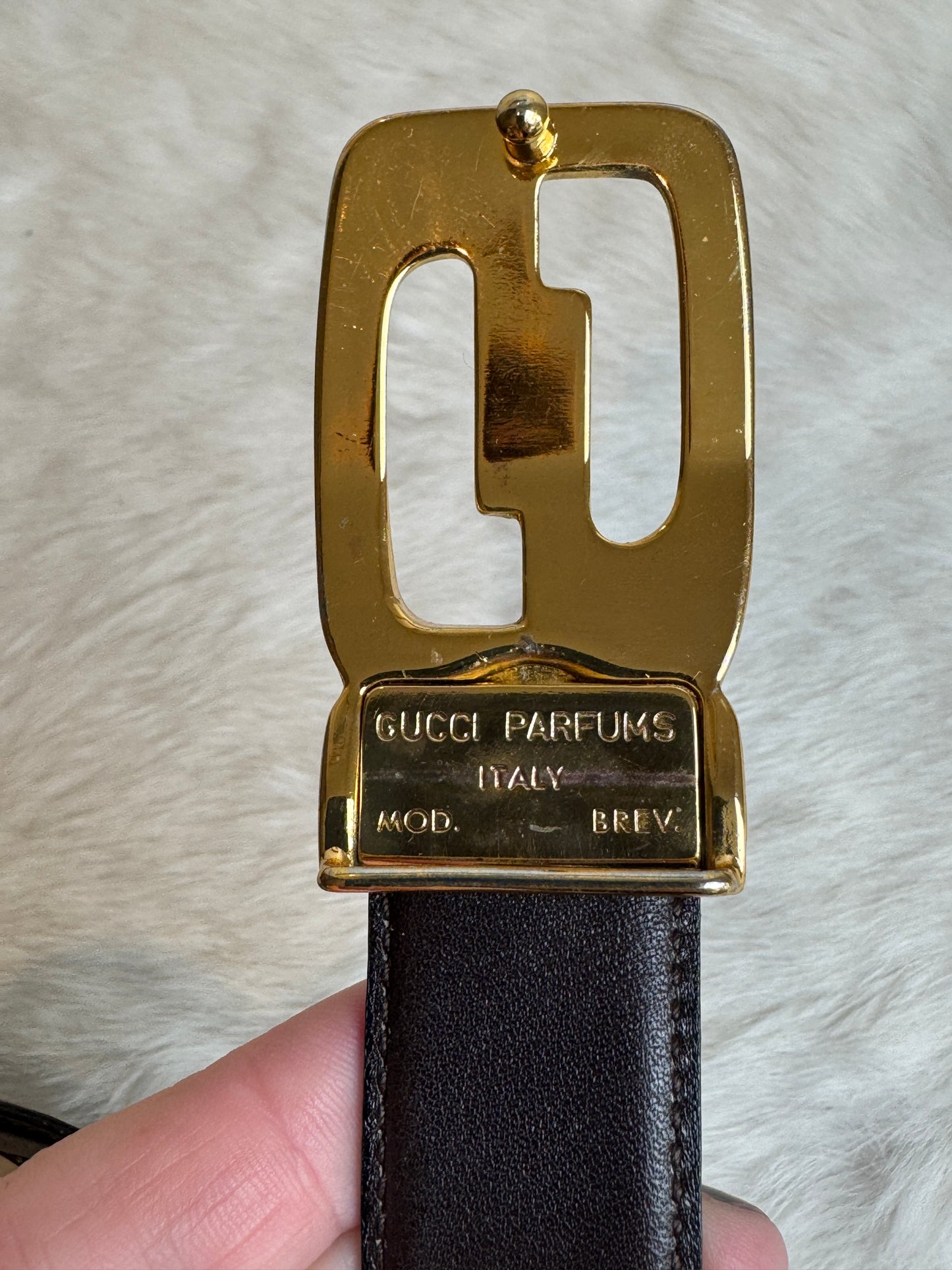 Gucci Parfums Men's Vintage Black Leather Belt Two Tone GG