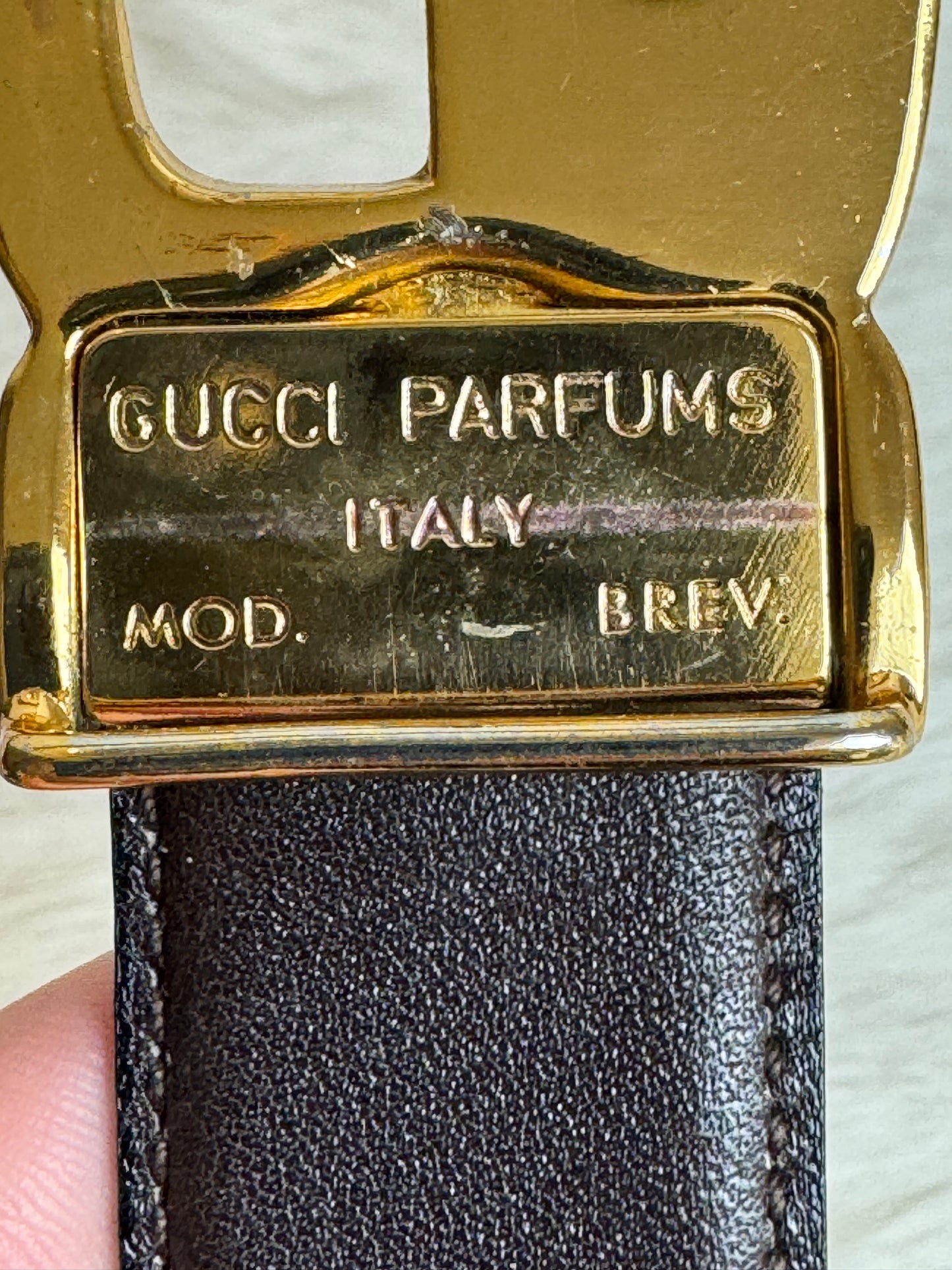 Gucci Parfums Men's Vintage Black Leather Belt Two Tone GG