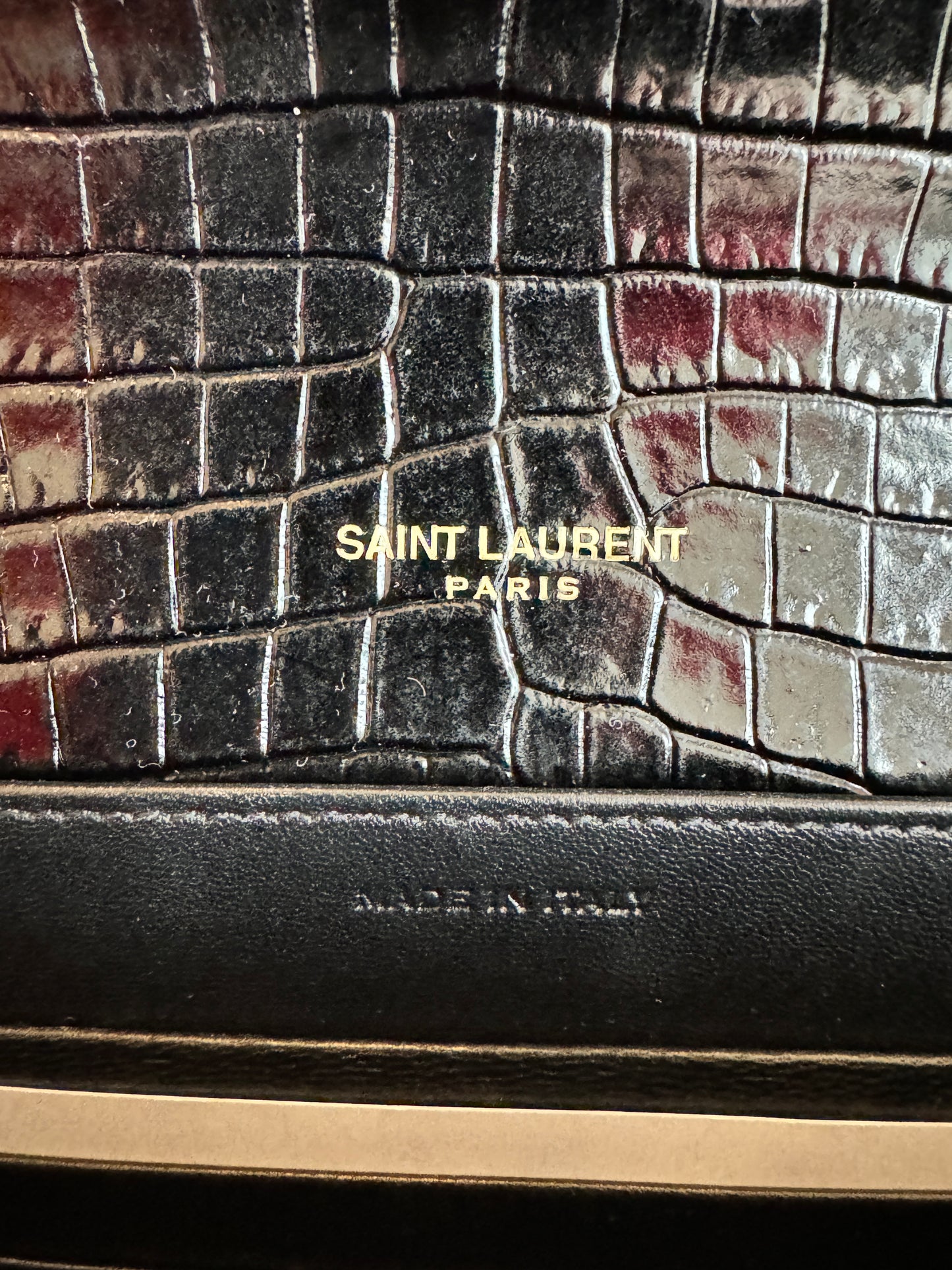 YSL Cassandra Embossed Black Wallet on Chain