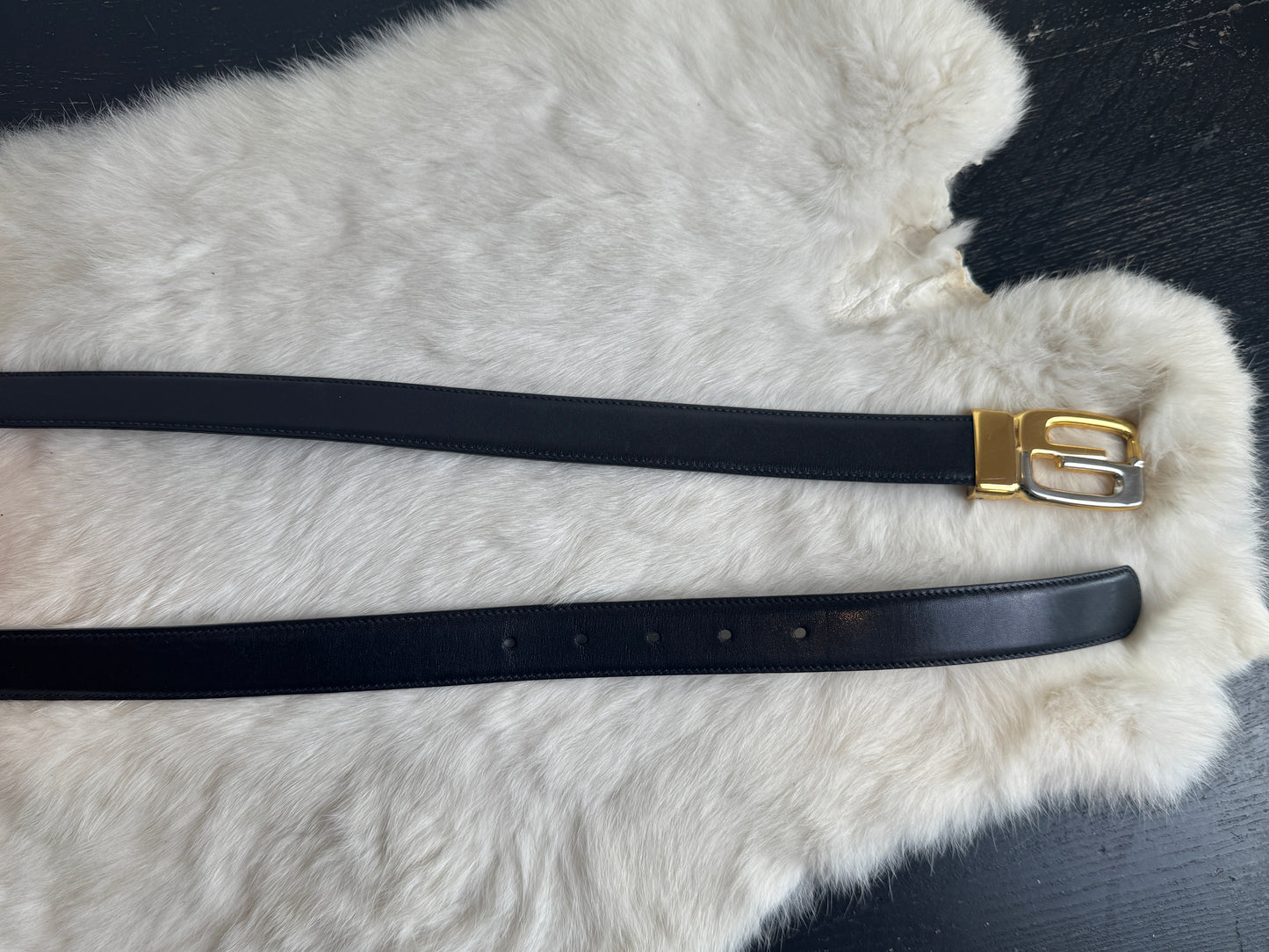 Gucci Parfums Men's Vintage Black Leather Belt Two Tone GG