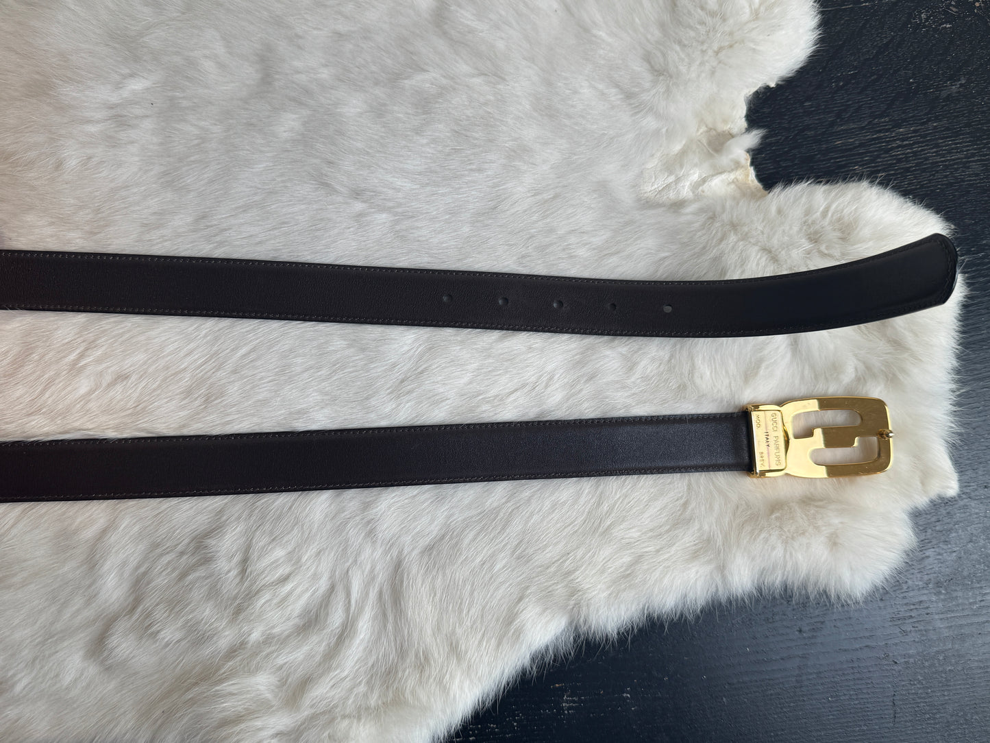 Gucci Parfums Men's Vintage Black Leather Belt Two Tone GG