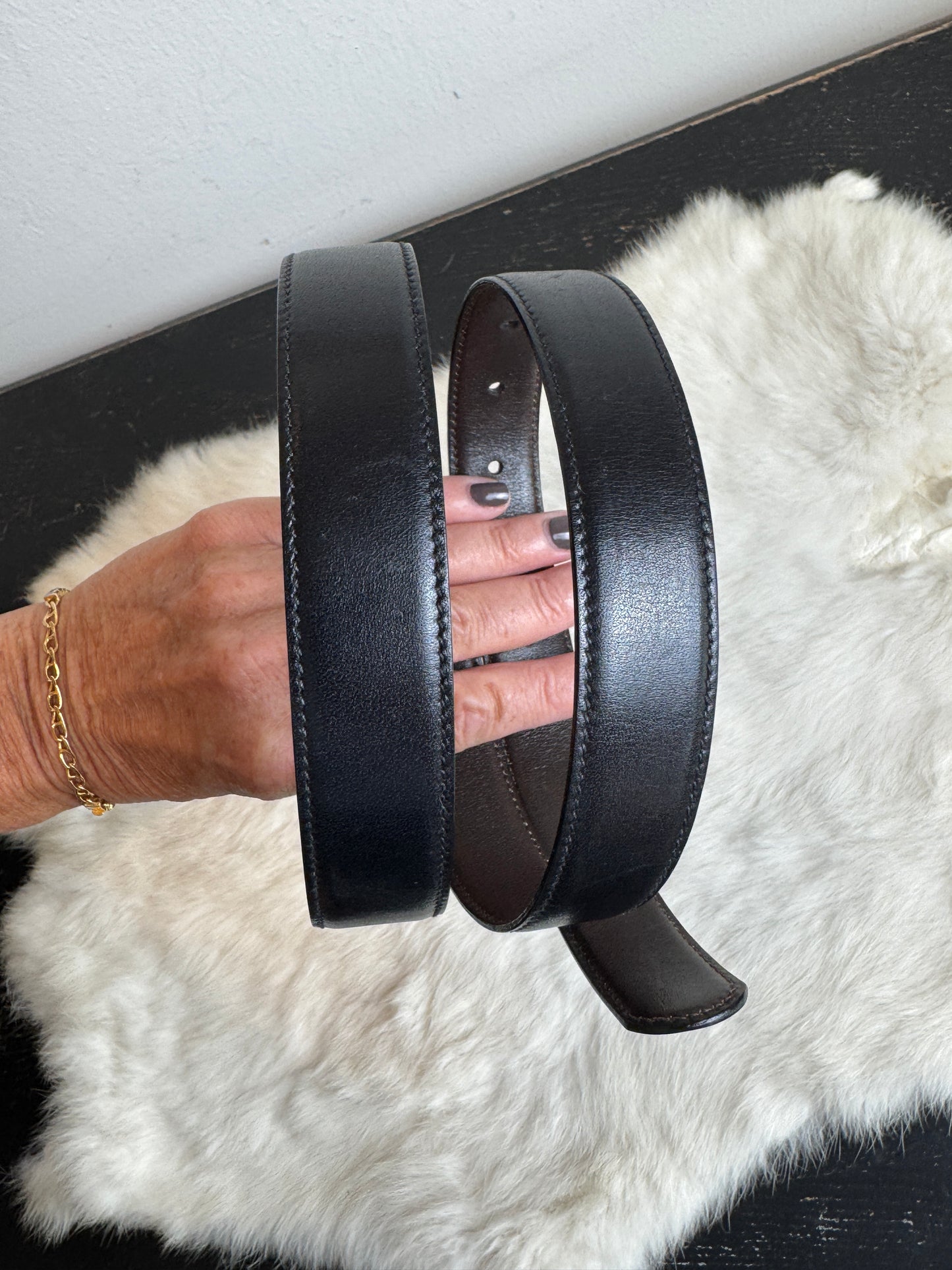Gucci Parfums Men's Vintage Black Leather Belt Two Tone GG