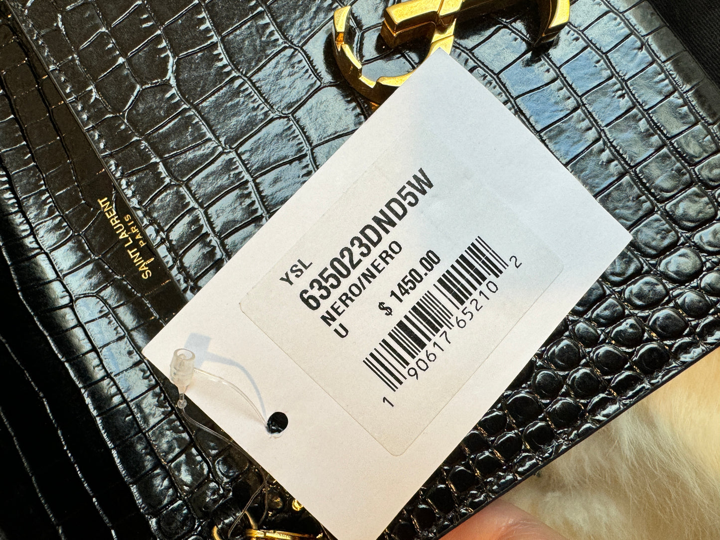 YSL Cassandra Embossed Black Wallet on Chain