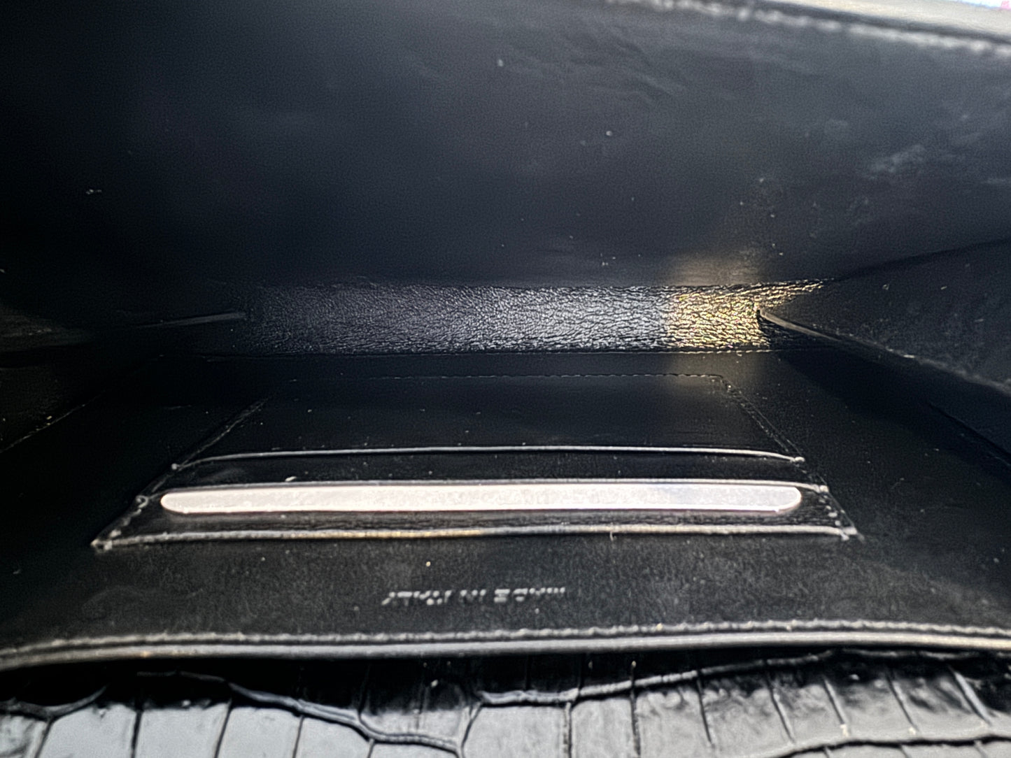 YSL Cassandra Embossed Black Wallet on Chain